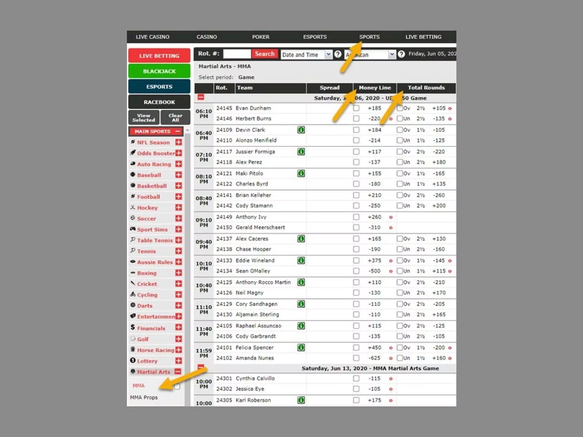 Simpple bets placing on UFC betting sites.