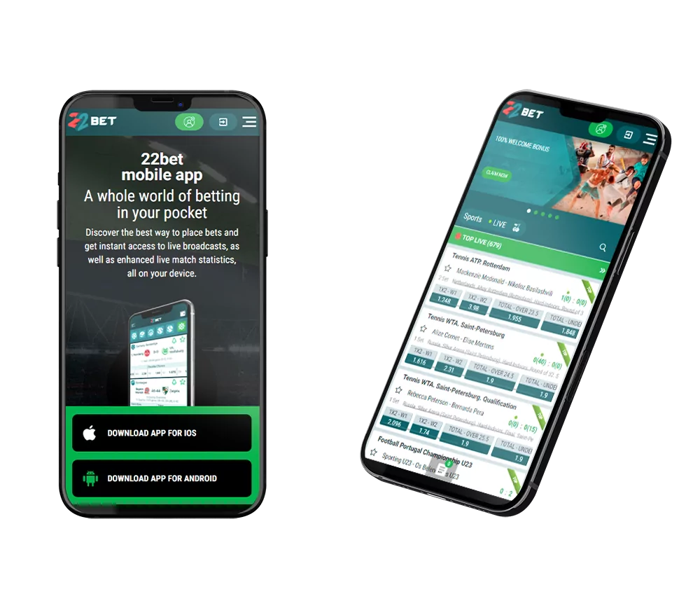 22bet app is convenient for betting via the mobile phone.