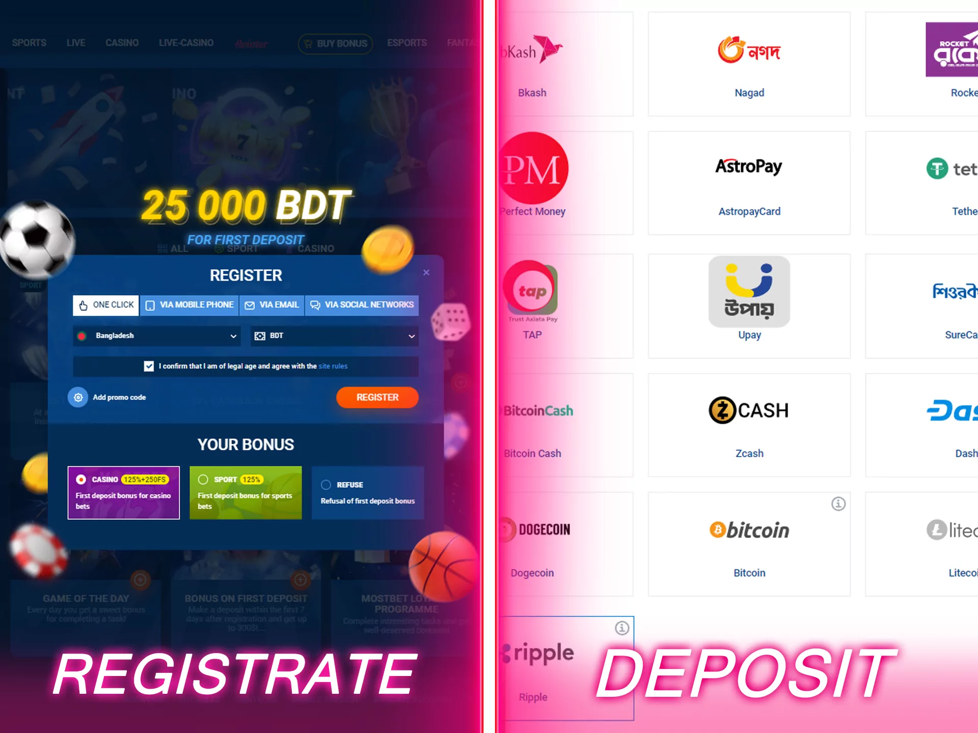 Registrate at Mostbet website and make first deposit.