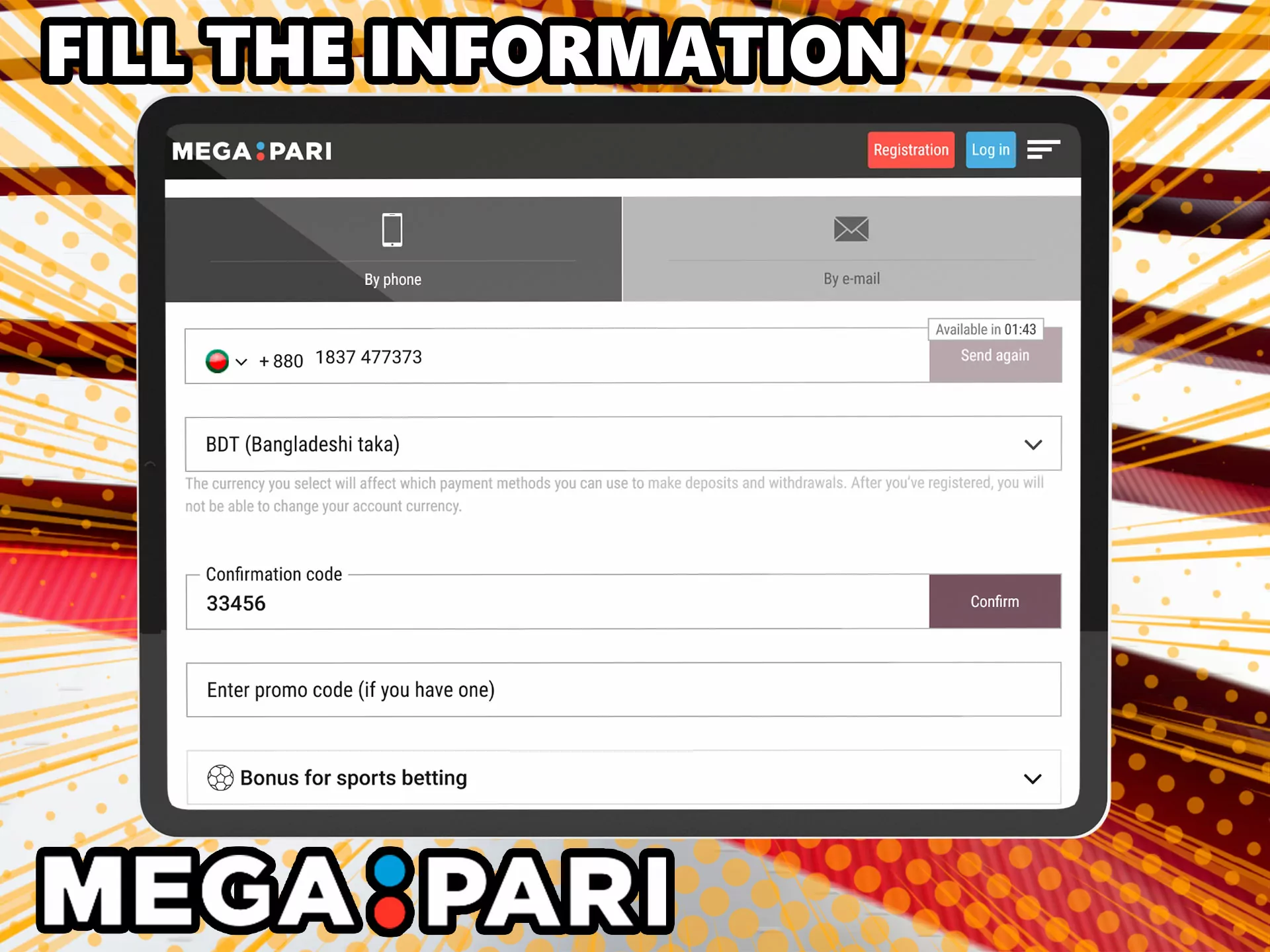 Enter some data depending on the registration method, they must correspond to reality, because then they may be needed for authorization on the site.