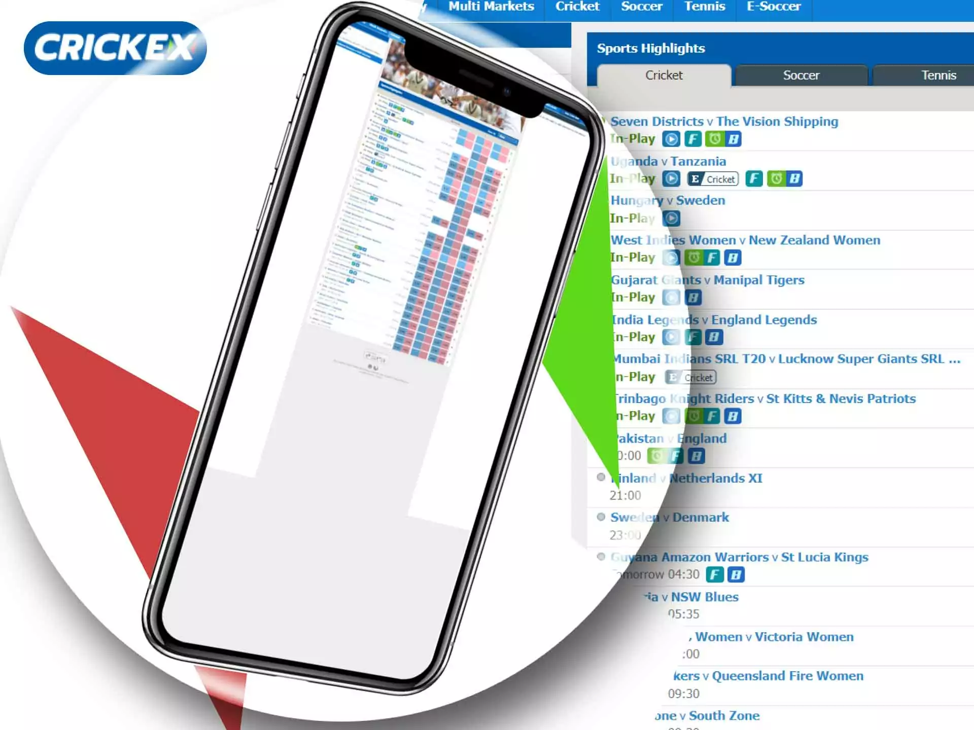 Place handicap bets in the Crickex app.