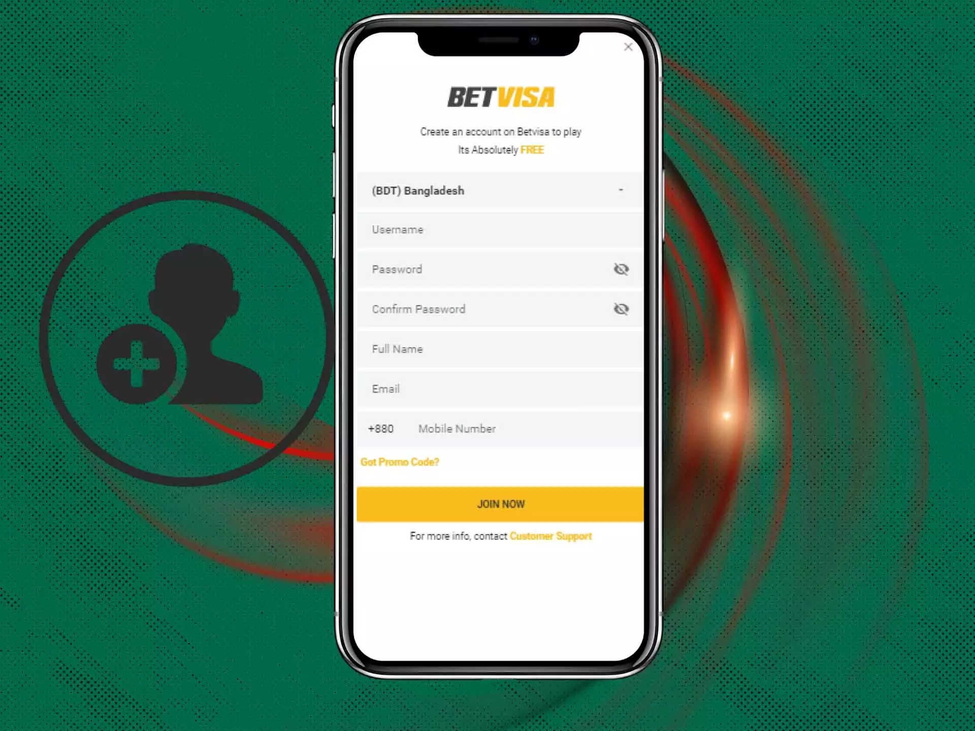Sign up for Betvisa with your email and mobile phone.