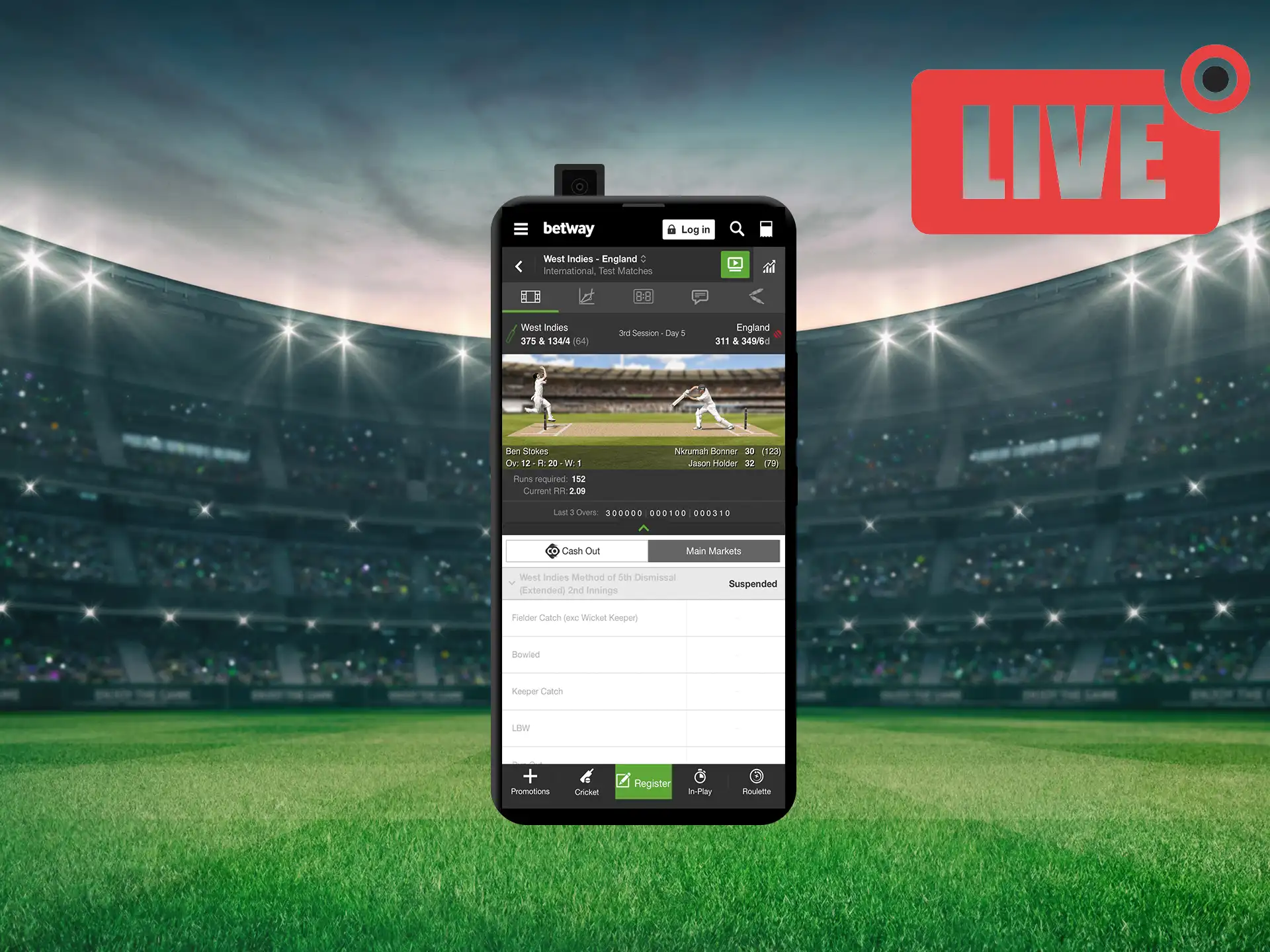 Watch game streams on the Betway app.