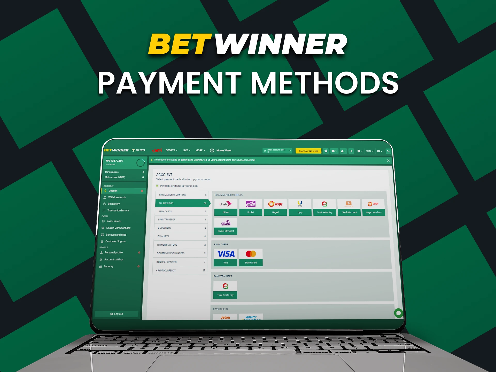 We will tell you about payment methods on Betwinner.