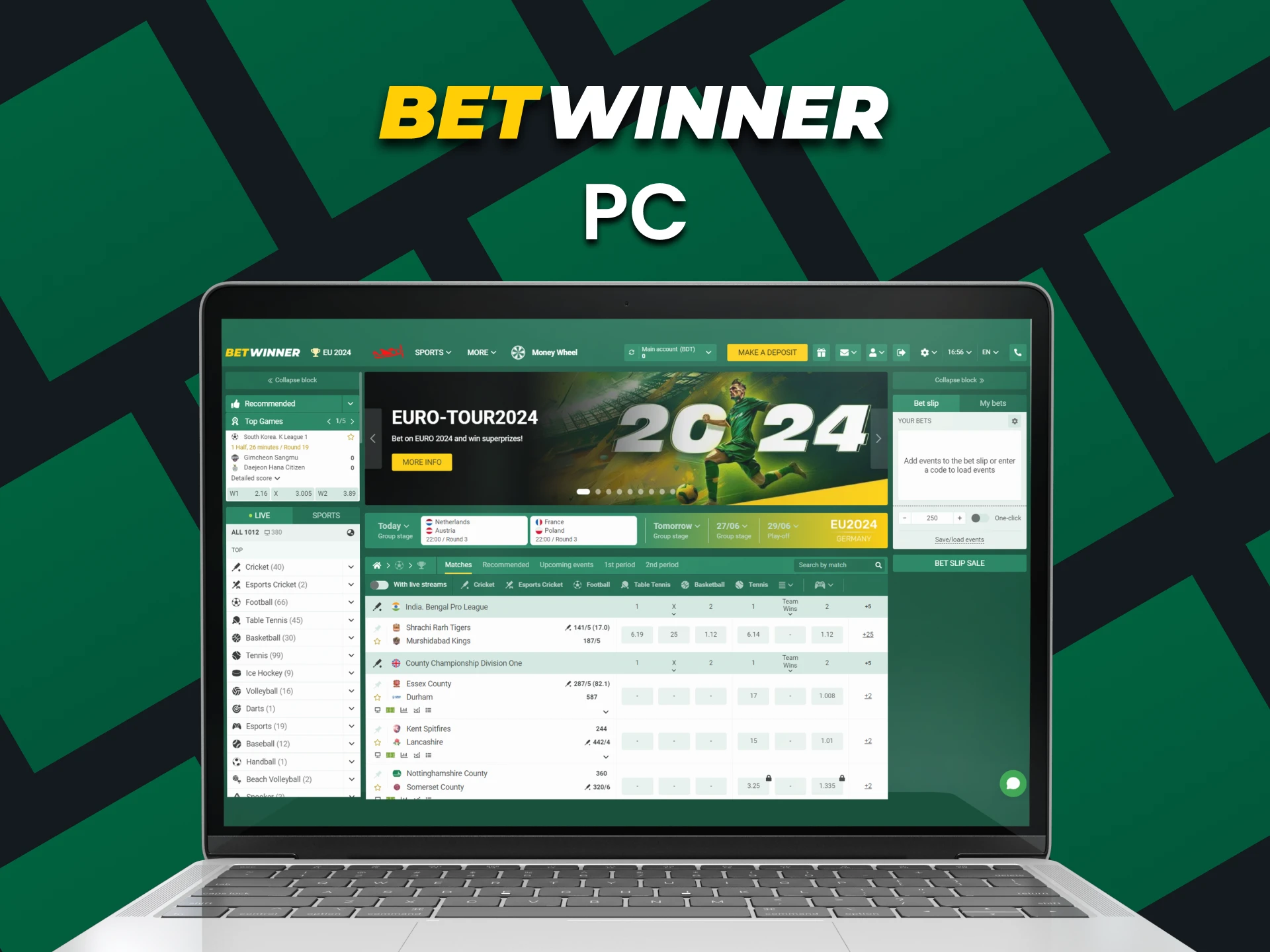 Use your PC to bet and play at Betwinner.