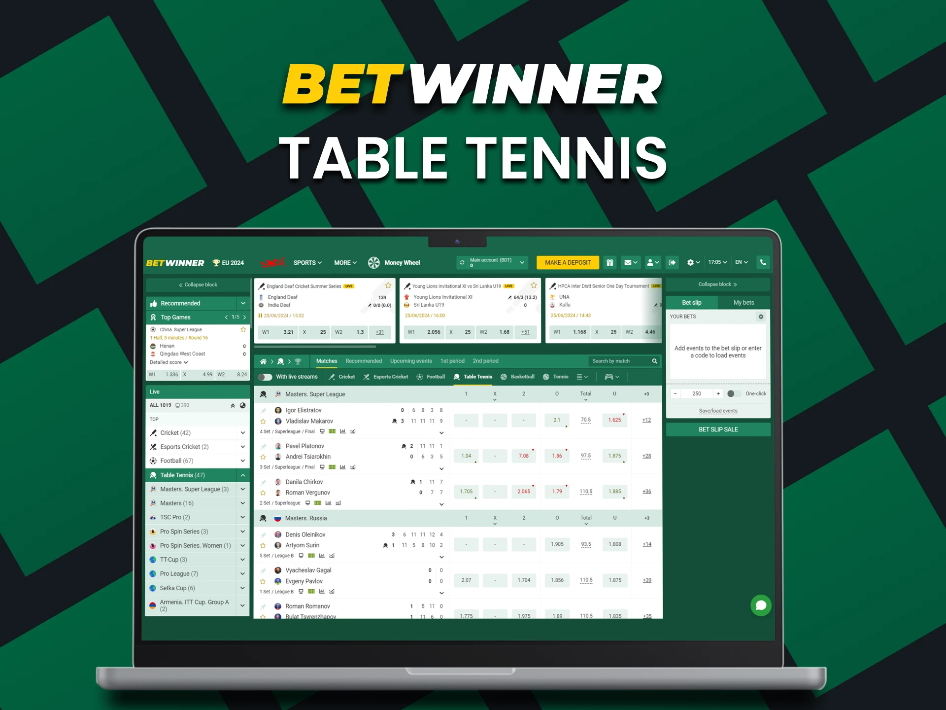 For sports betting from Betwinner, choose table tennis.