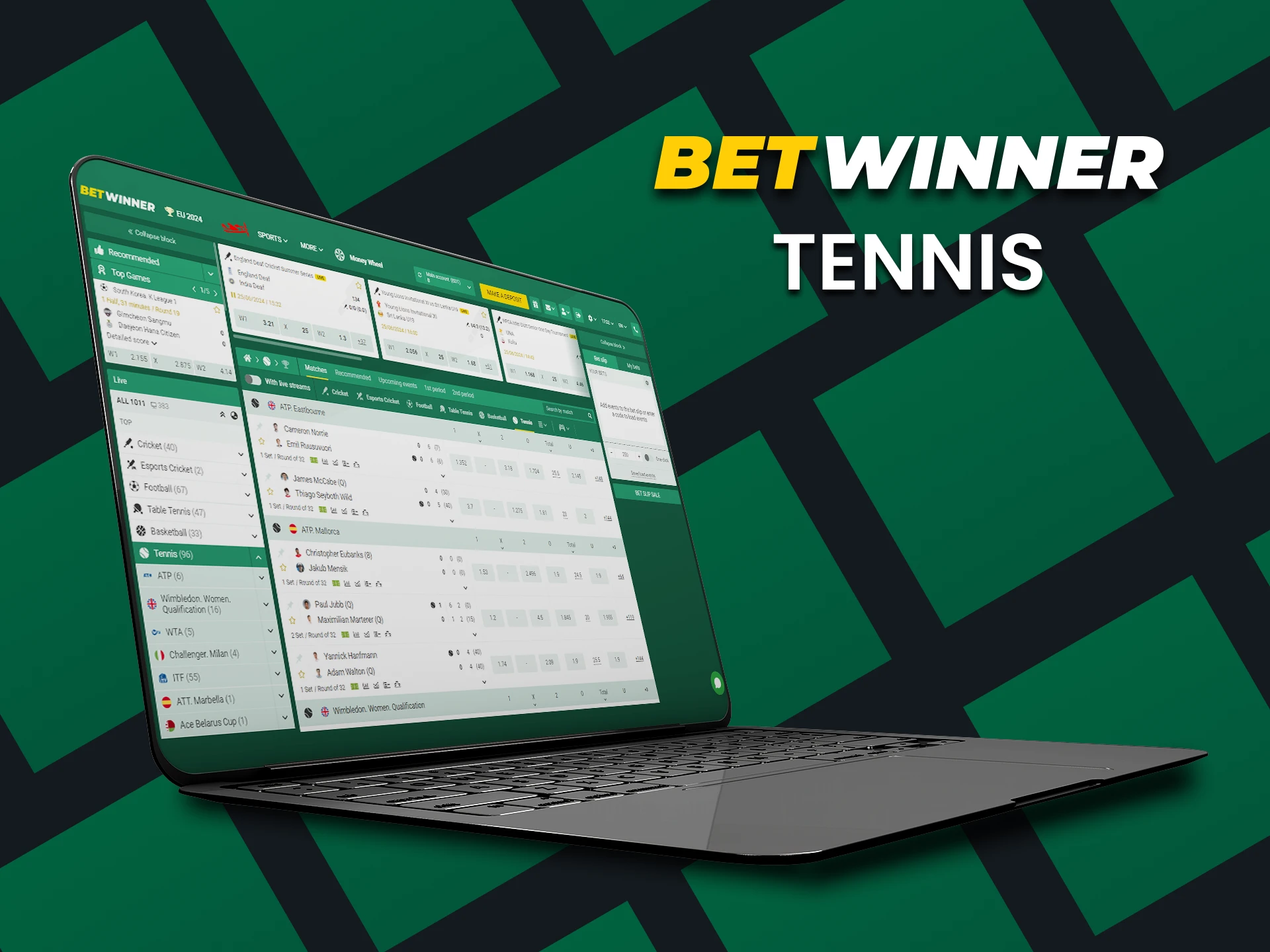 Place bets on tennis with Betwinner.