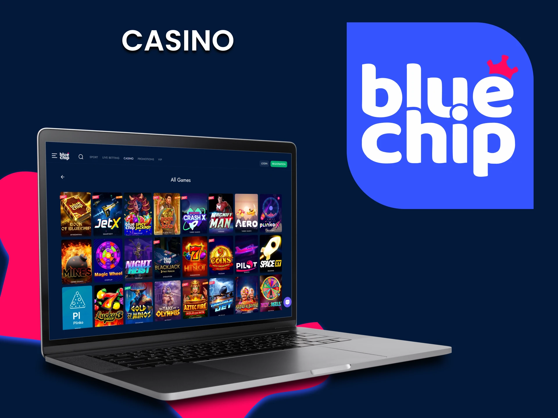 For casino games, choose BlueChip.