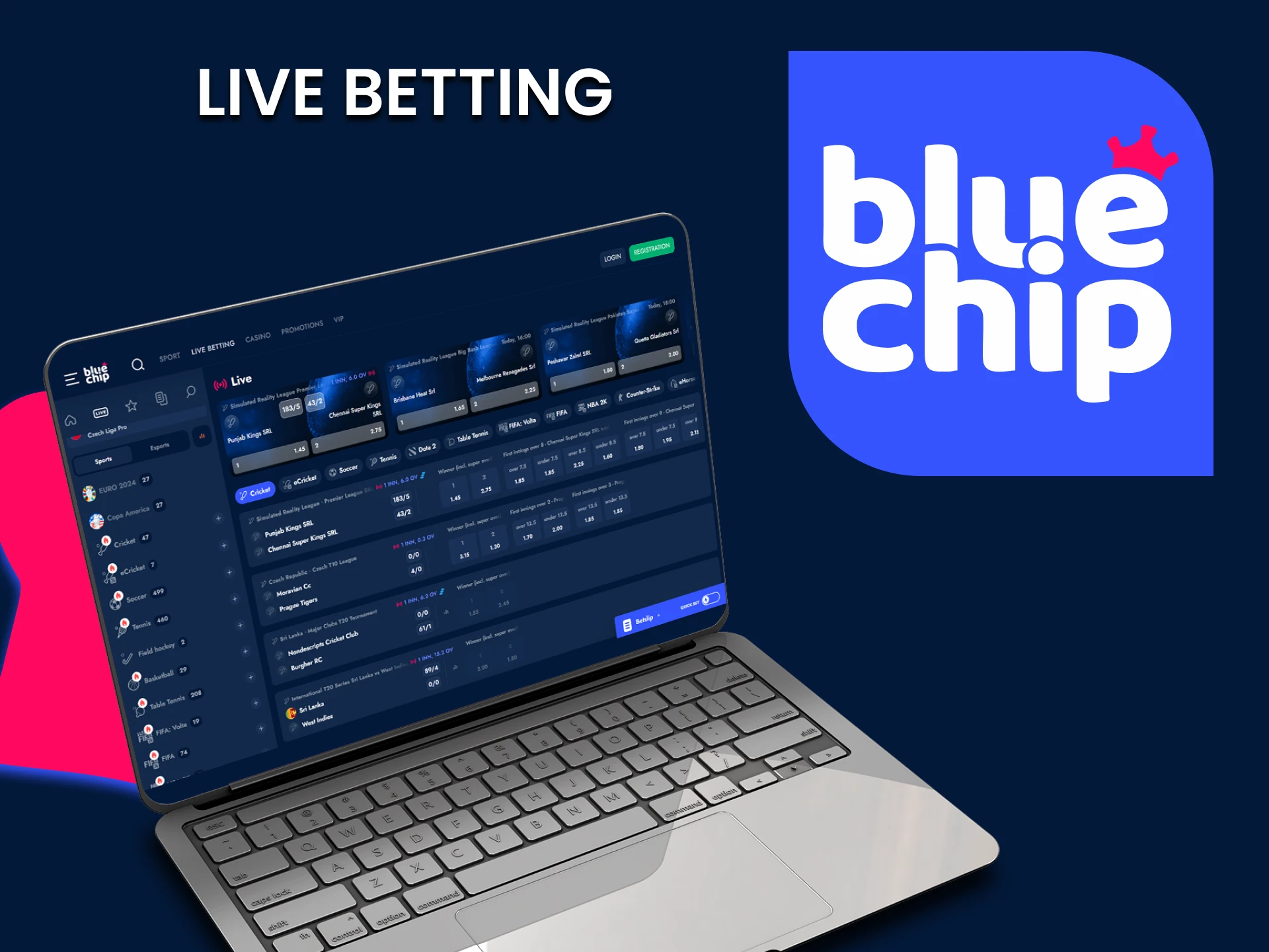 Place your bets on live events with BlueChip.