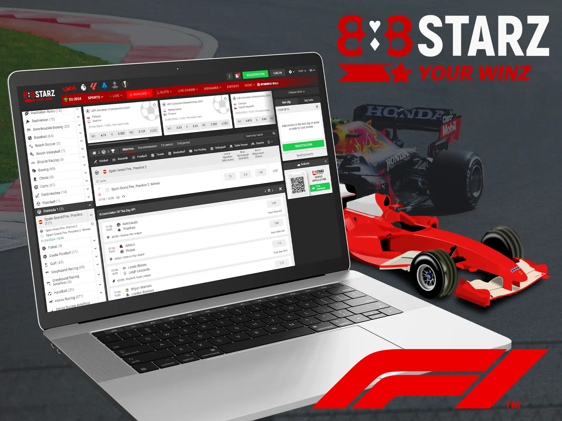 Place your bets on Formula 1 after registering at 888Starz.