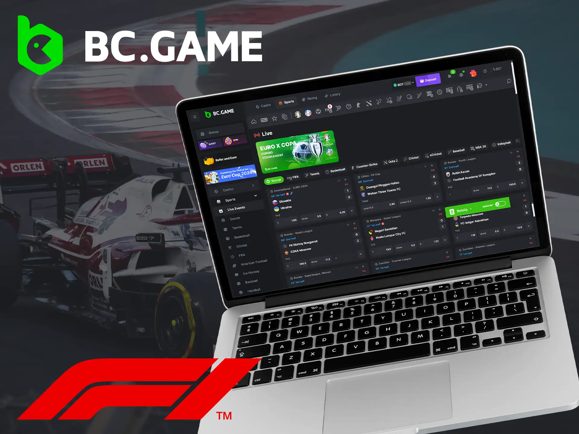 You can bet on Formula 1 at the popular BC Game website.