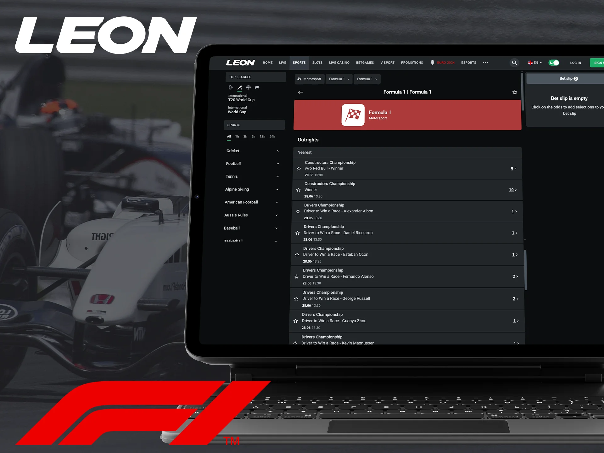 Formula 1 betting is popular and profitable at Leon Bet.