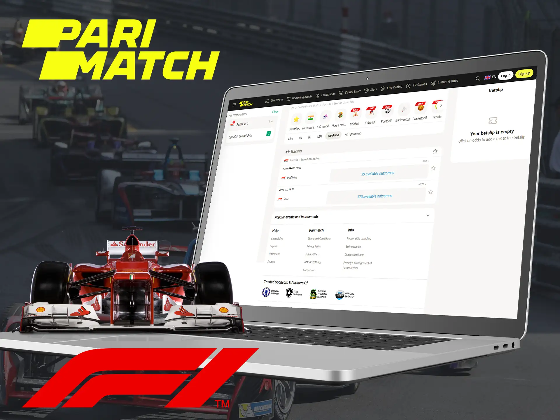 Log in to your Parimatch profile to bet on Formula 1.