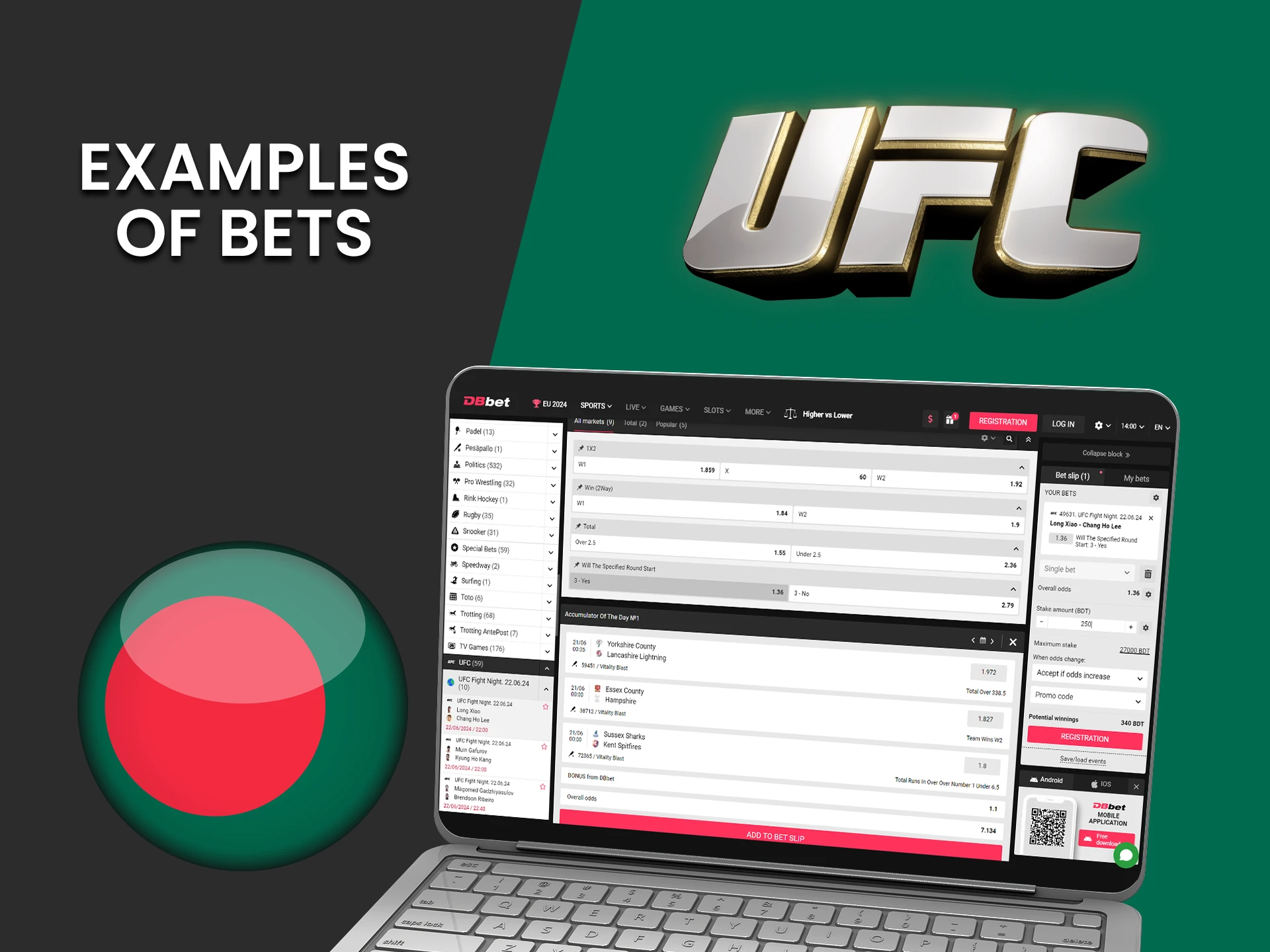 Check out UFC betting examples.