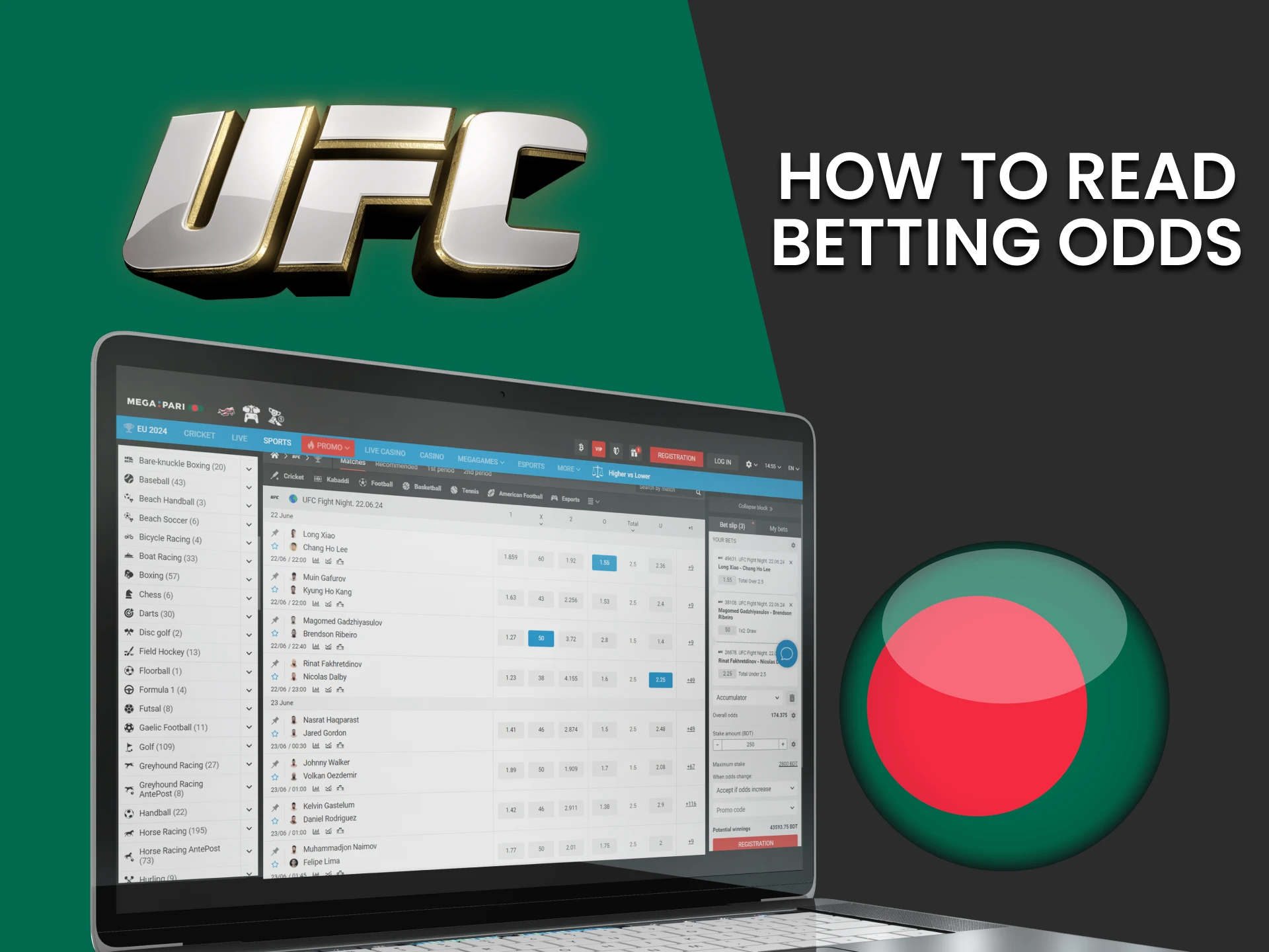 Correctly calculate odds for betting on UFC.