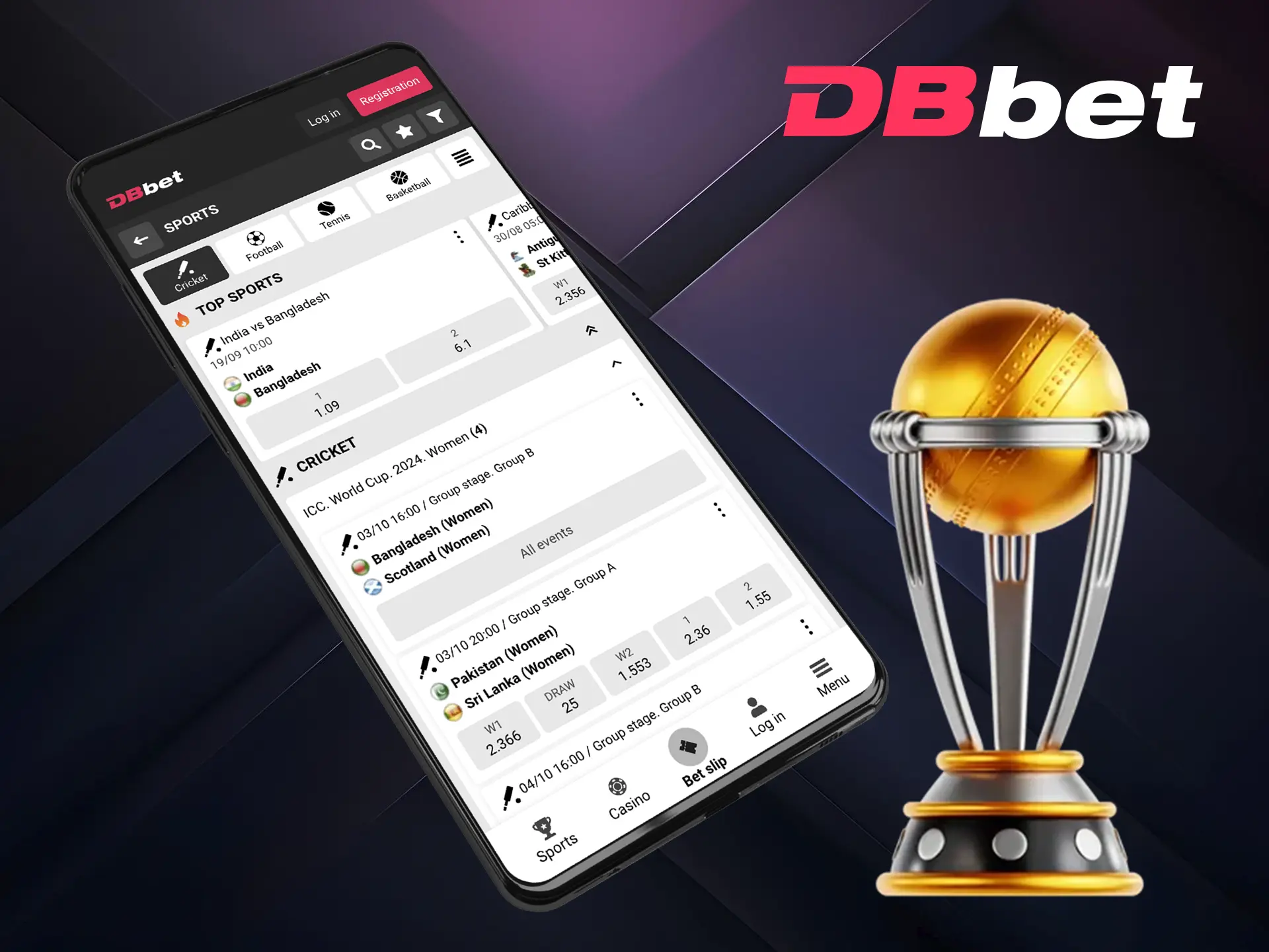 Analyse your favourite team's game and place your bets in the Dbbet app.