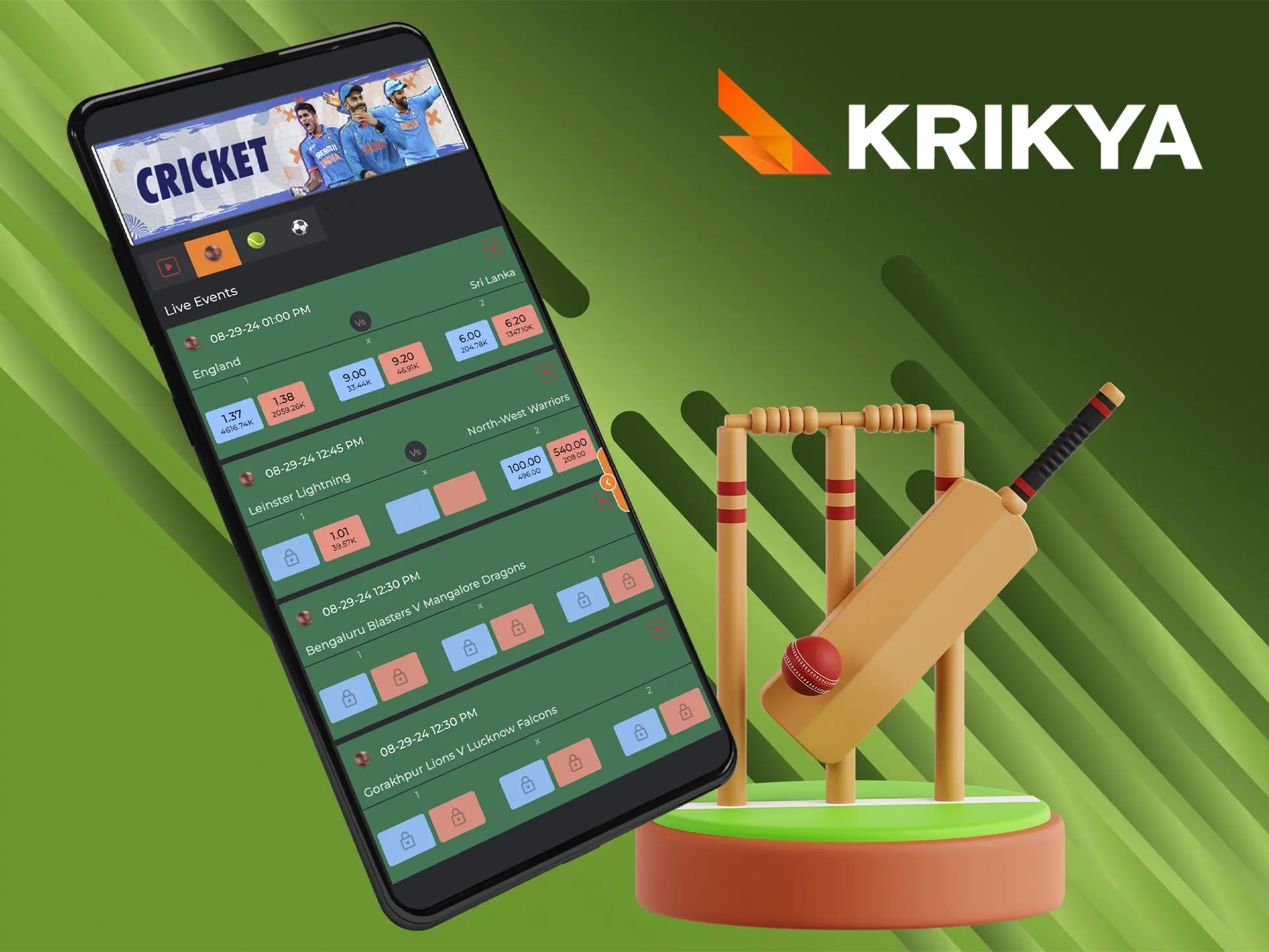 Krikya's unique app gives you the ability to bet on cricket quickly.