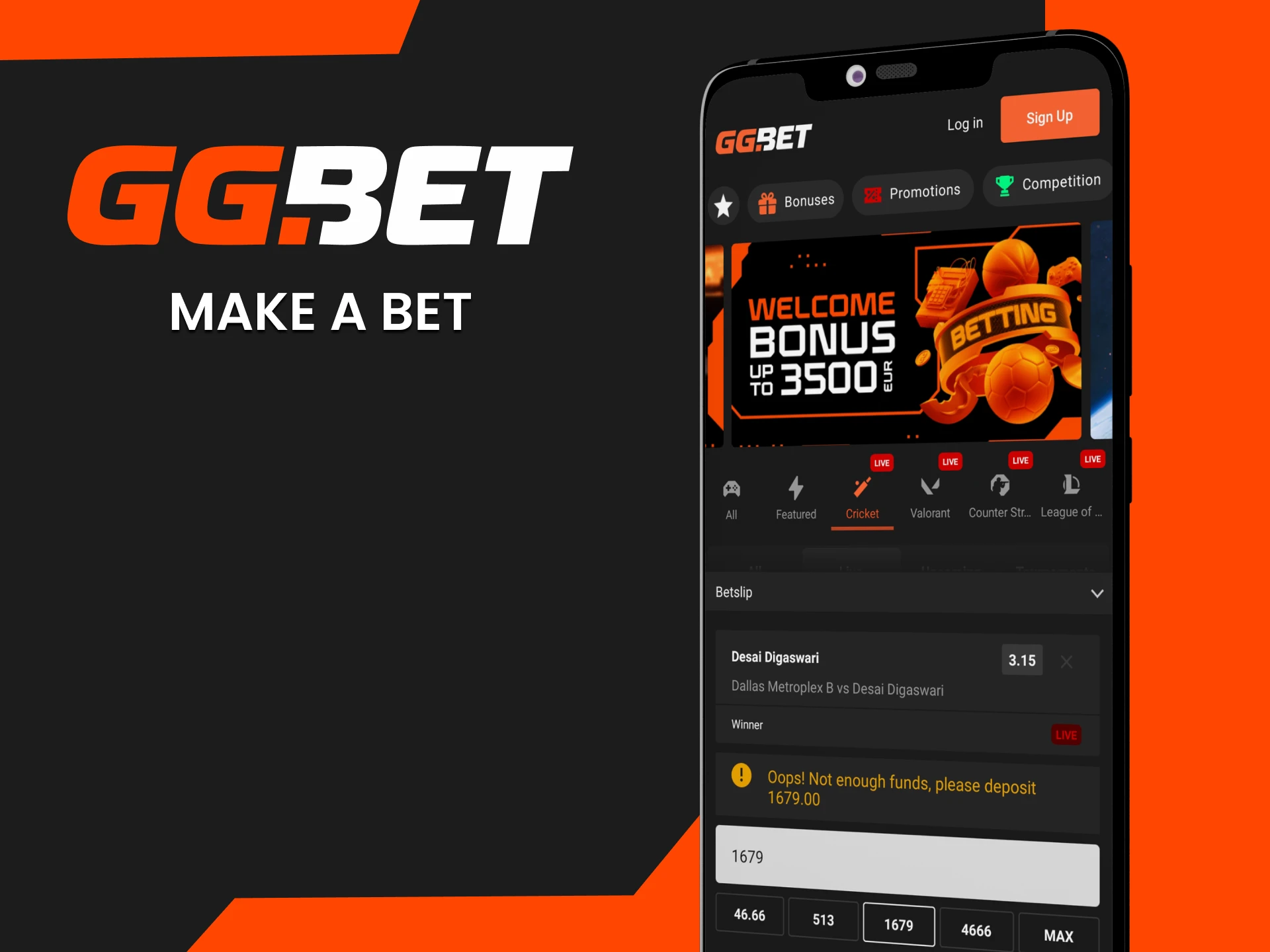 Place your first bet in the GGbet app.