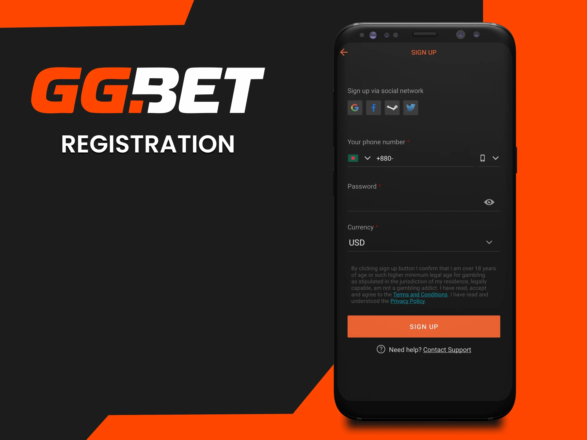 You can register in the GGbet application.