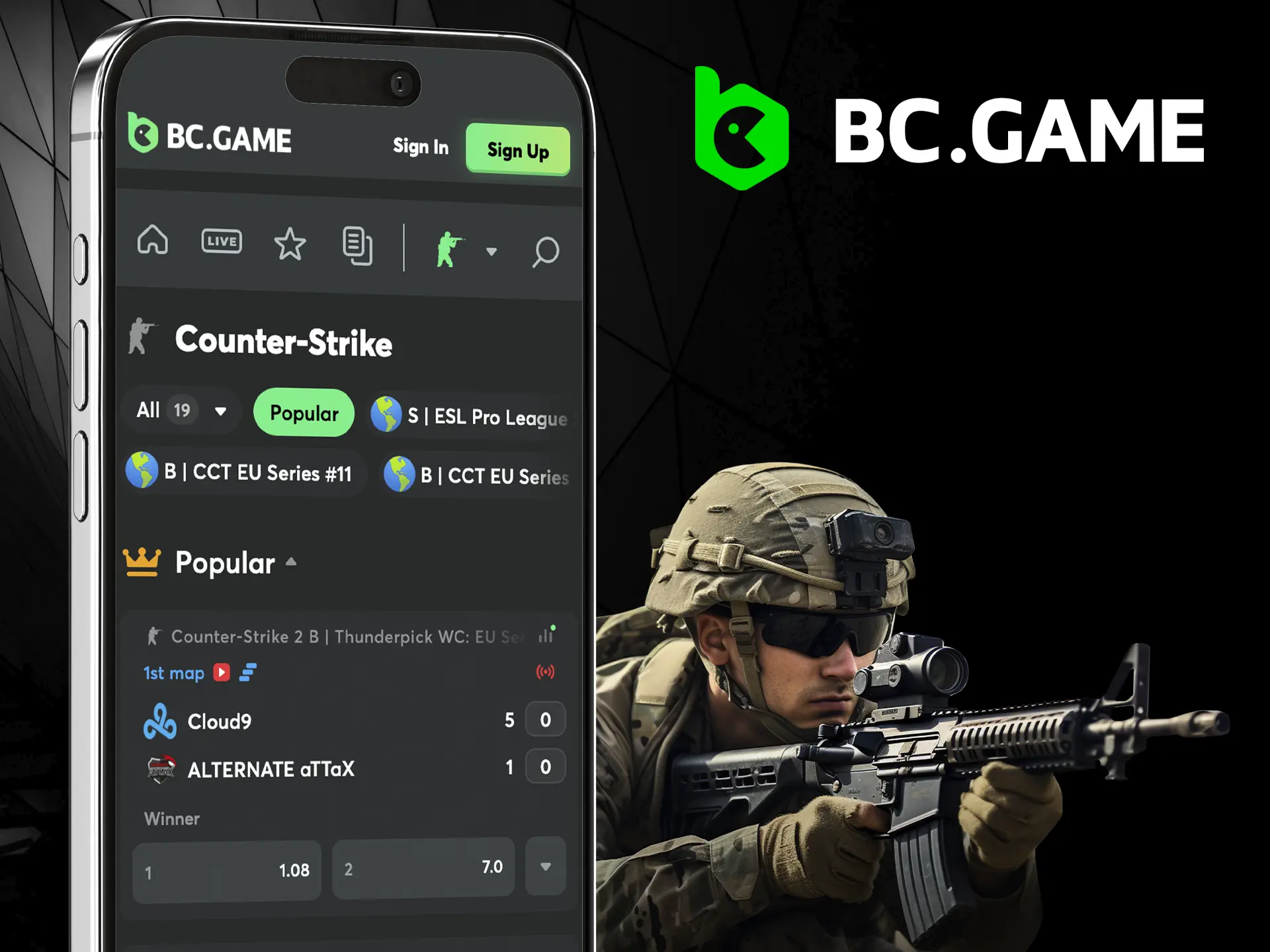 Watch the top Counter-Strike cyber athletes play and make your predictions at BC Game.