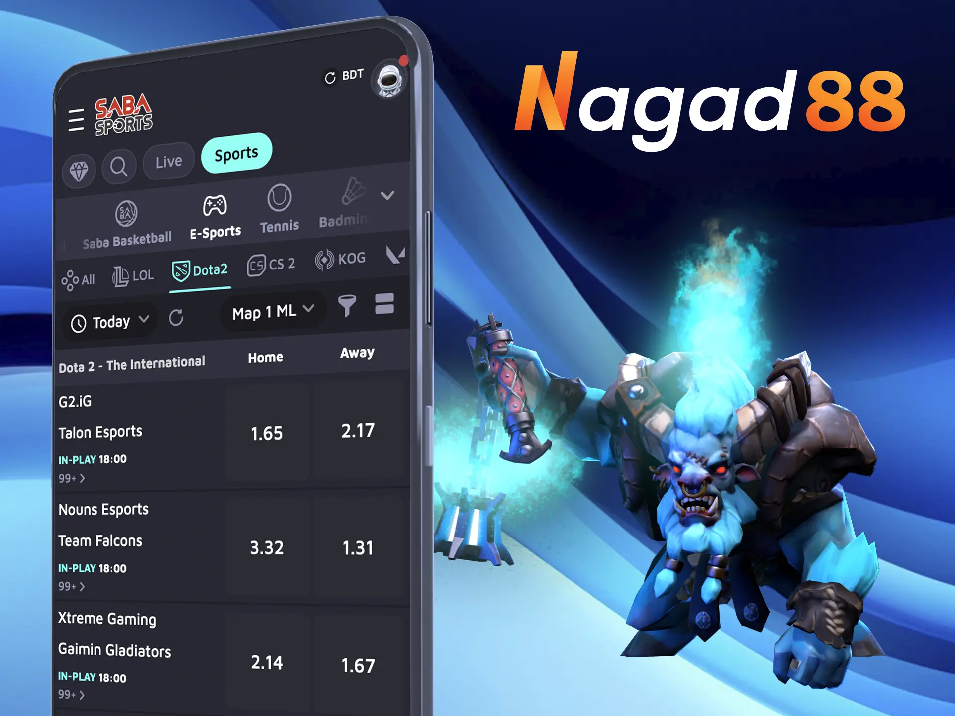 Keep an eye on the odds when betting on Dota 2 tournaments at Nagad88 bookmaker.