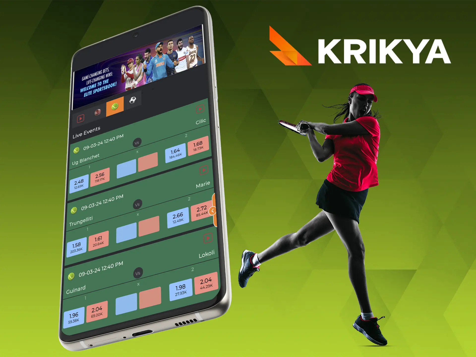 Use tactics and strategies for tennis betting on the Krikya app.