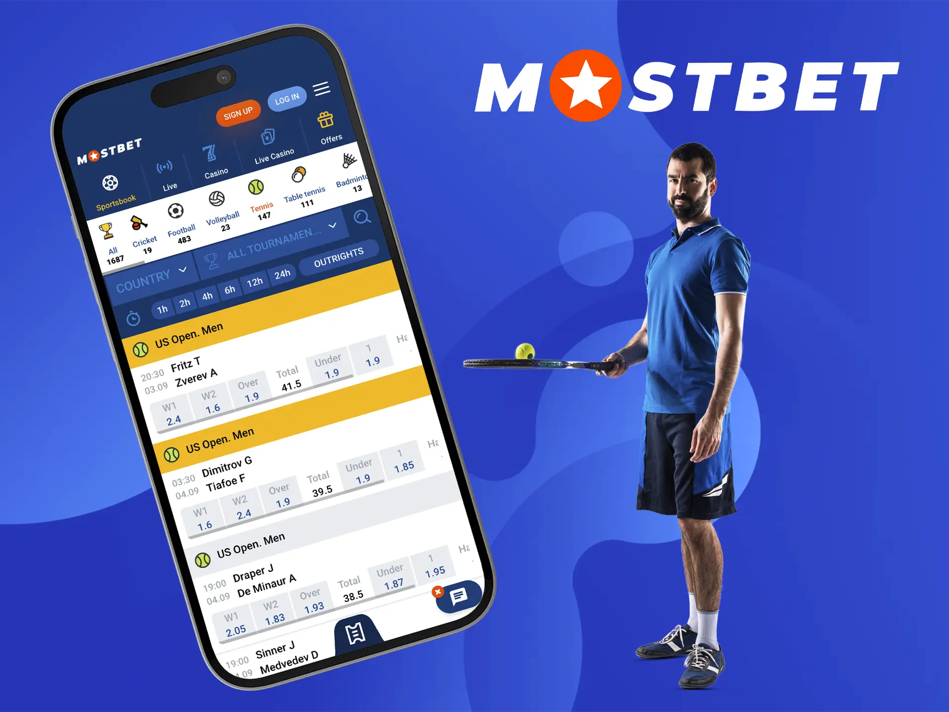 Make several predictions at once at Mostbet for upcoming tennis matches and win big.