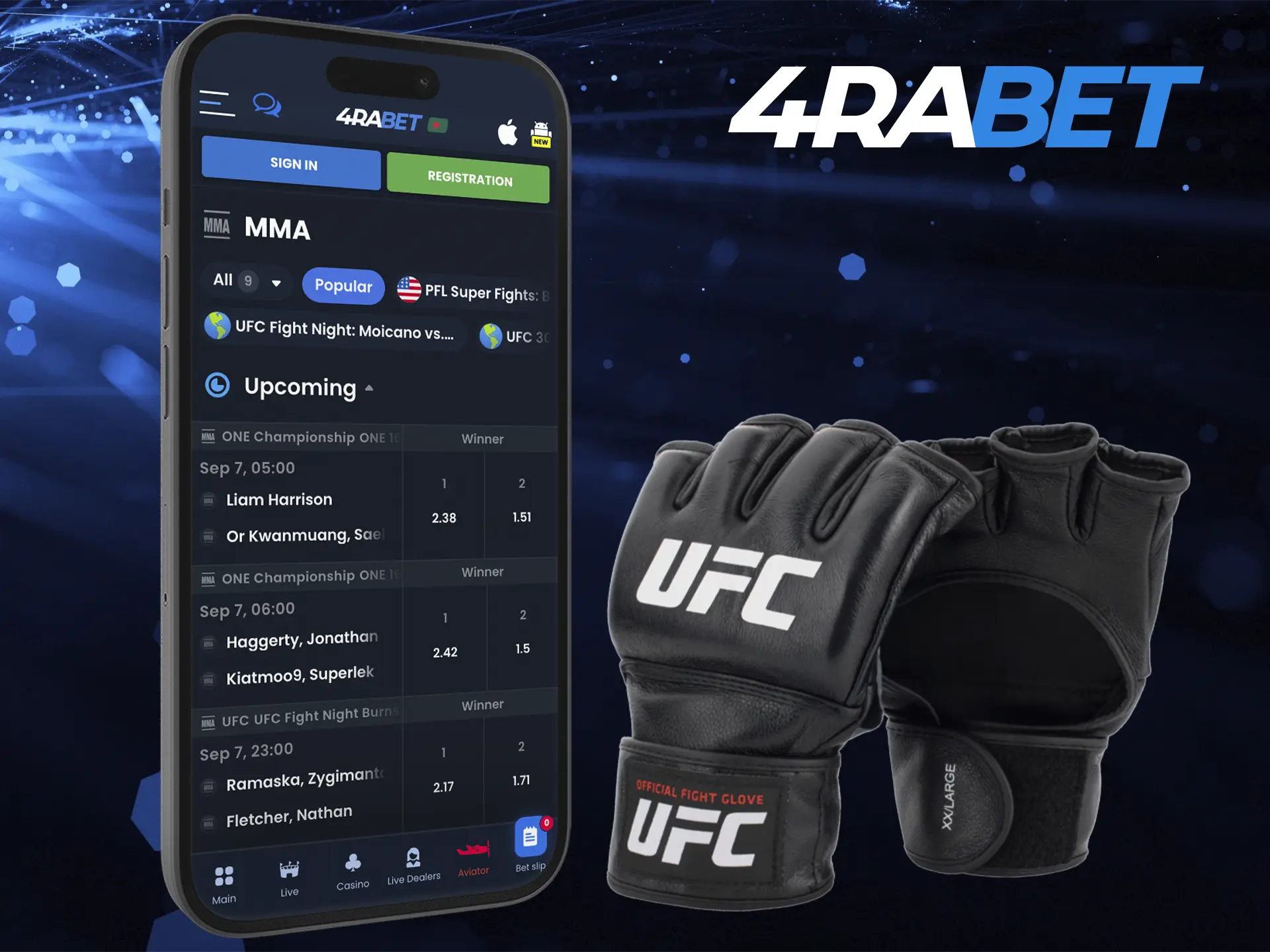 Explore the available betting options on UFC to win regularly with 4rabet Casino.