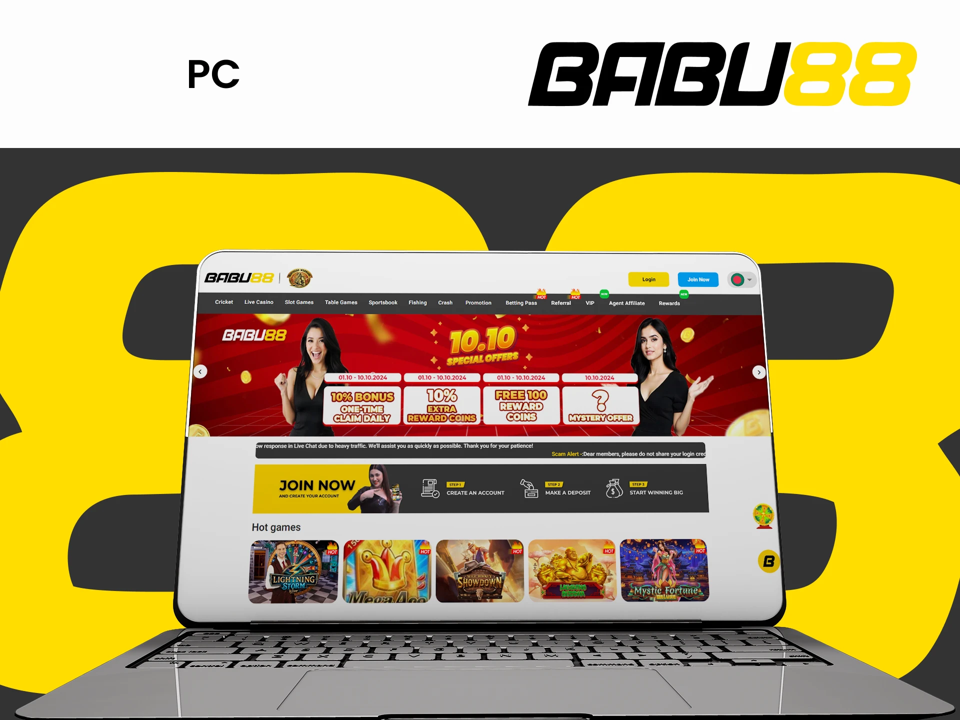 Use your PC to bet and play at Babu88.