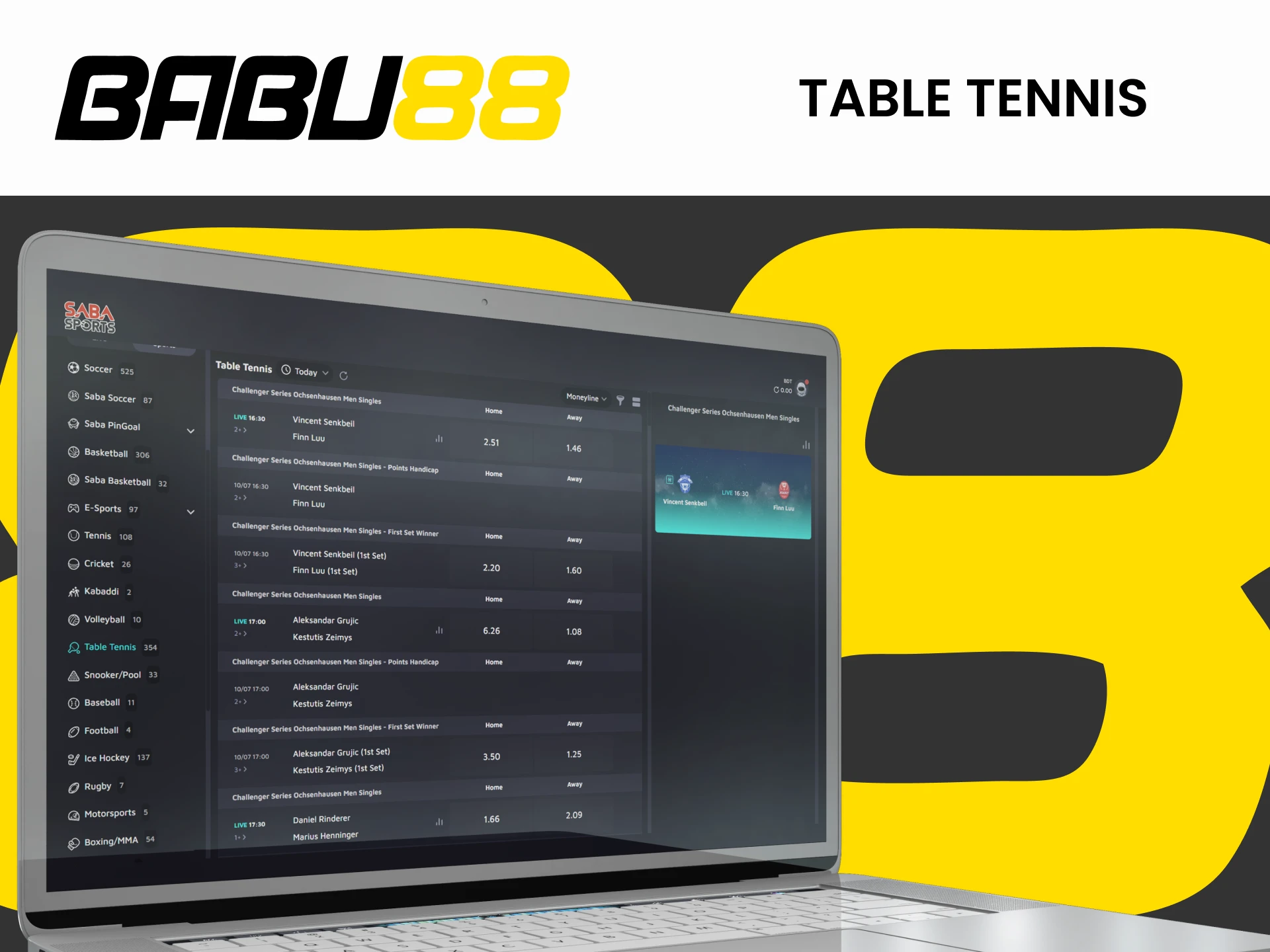 To bet on Babu88, choose table tennis.