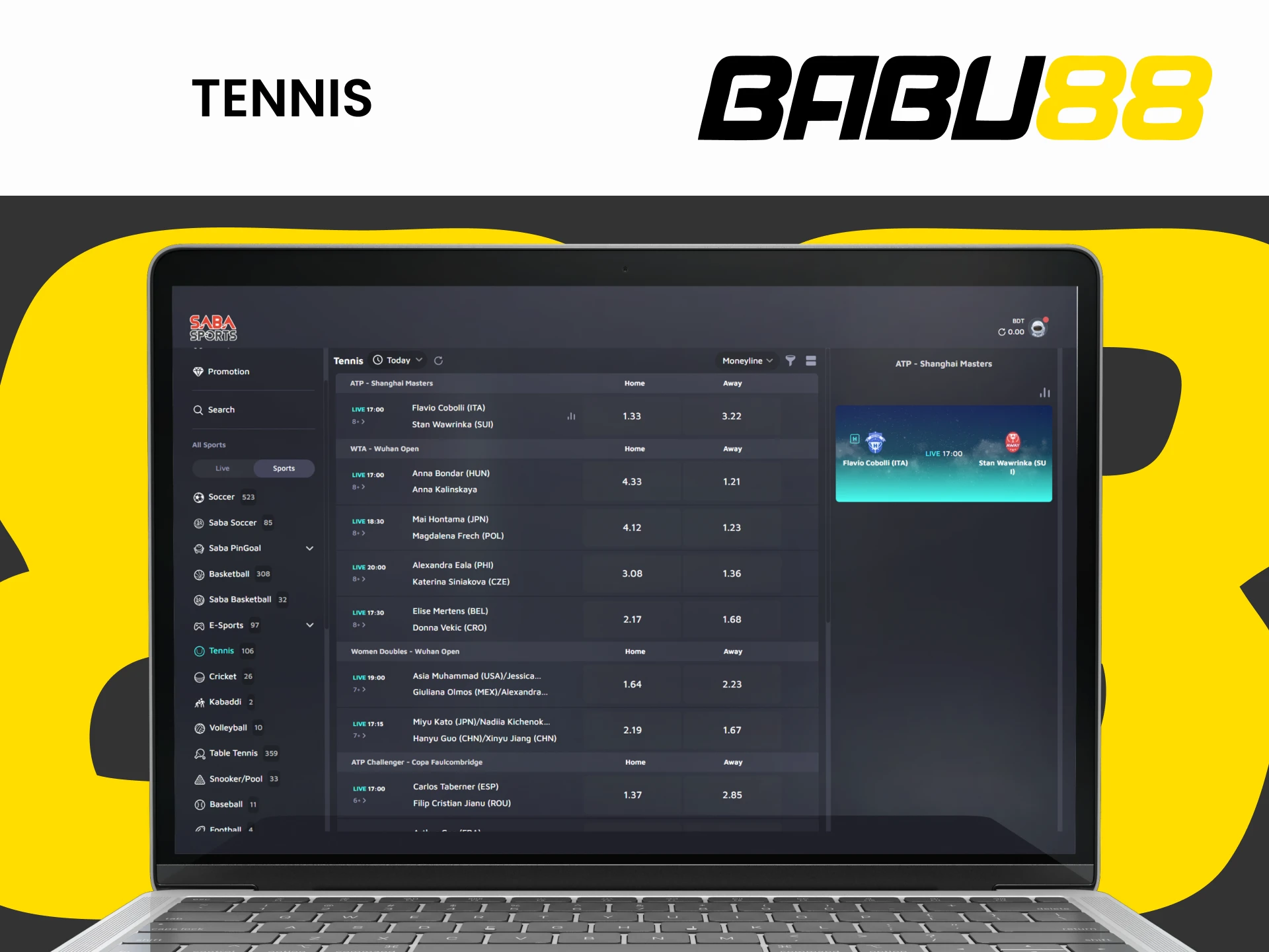 Bet on Tennis with Babu88.