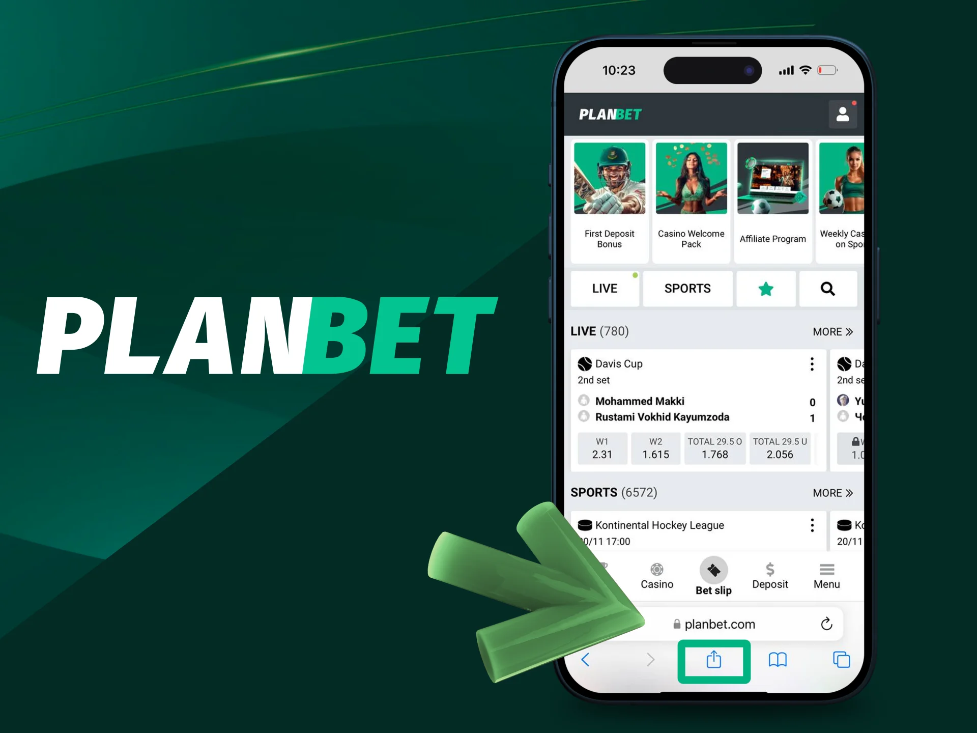 Add the PlanBet website to your home screen.