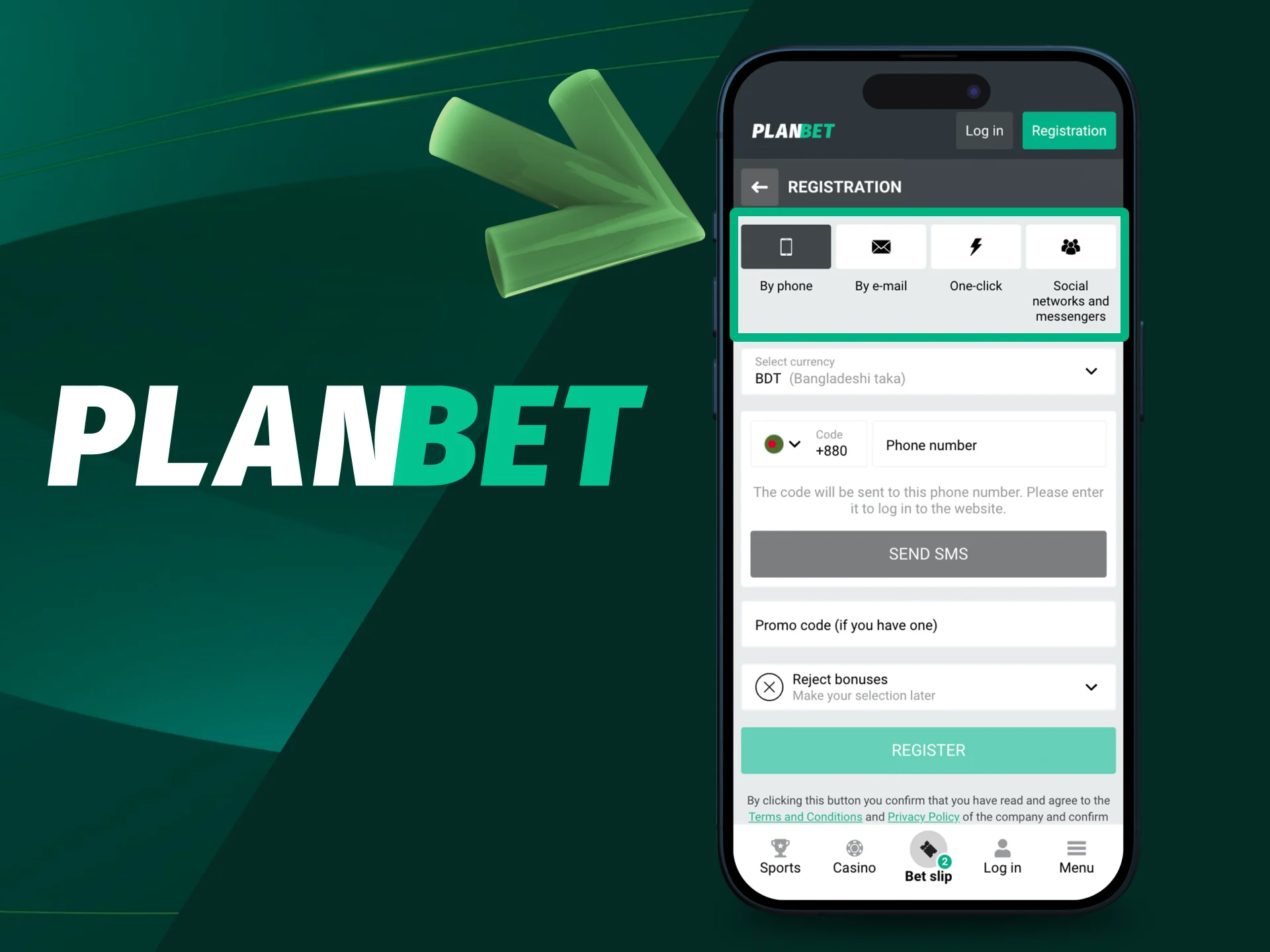 PlanBet offers tochoose the method of registration.