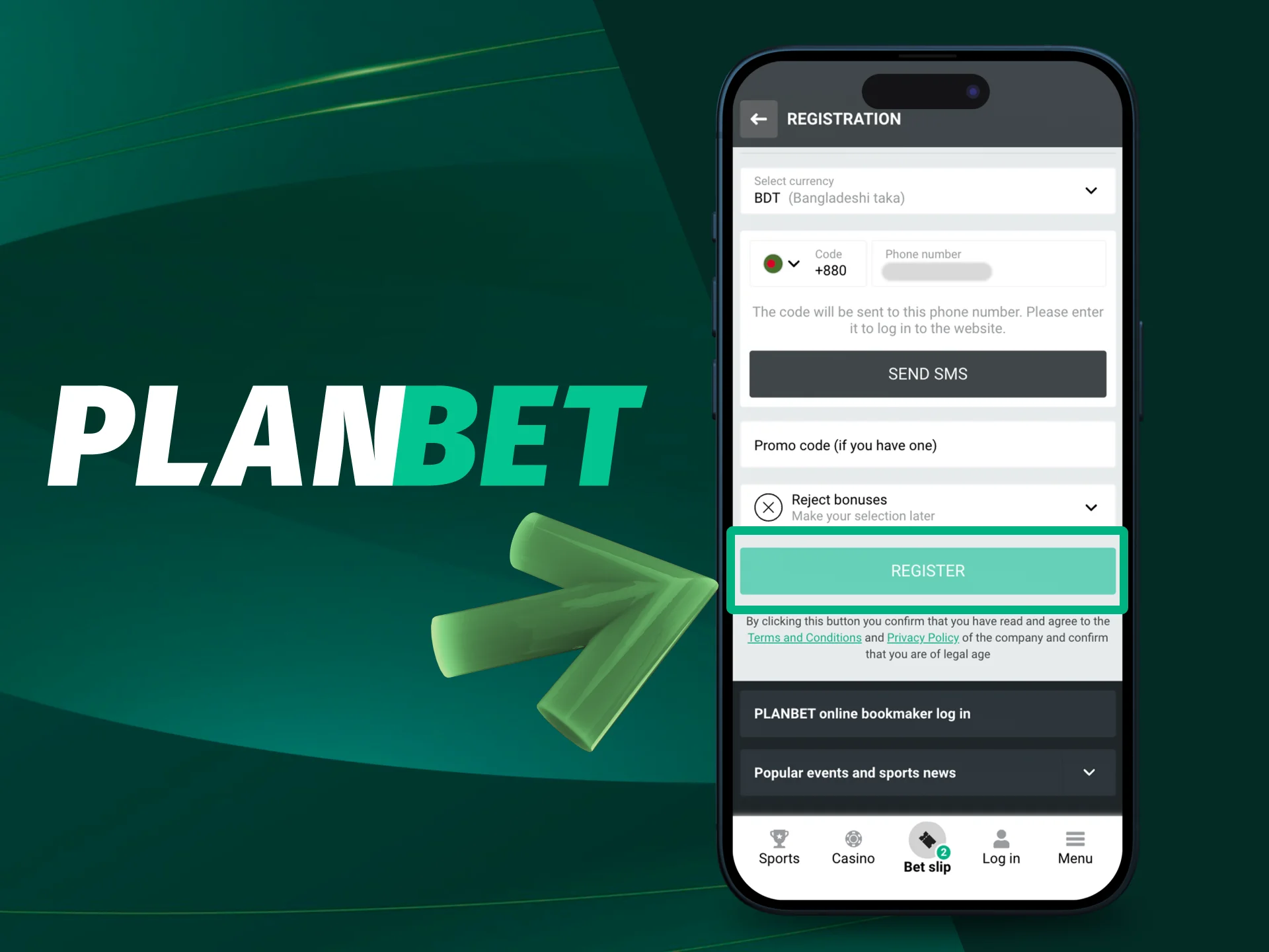 Complete your PlanBet account registration.