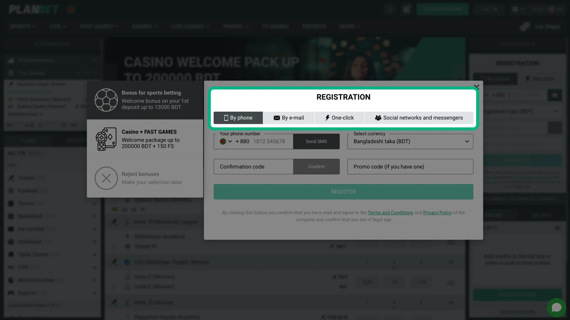 Choose how you want to register with PlanBet.