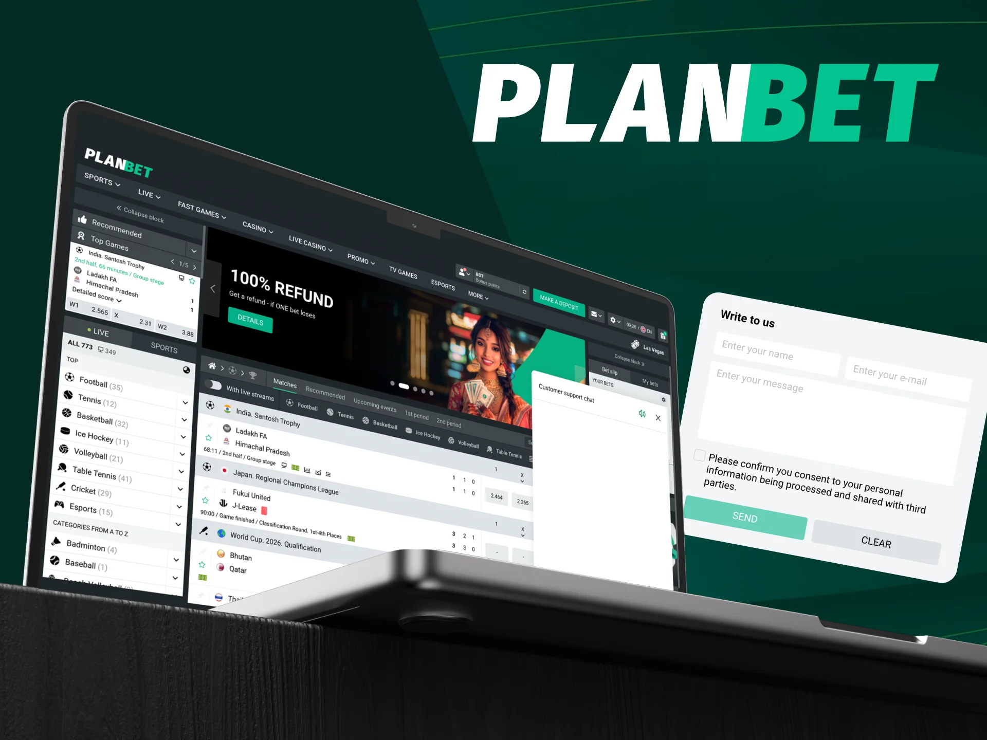 How to get in touch with PlanBet support.