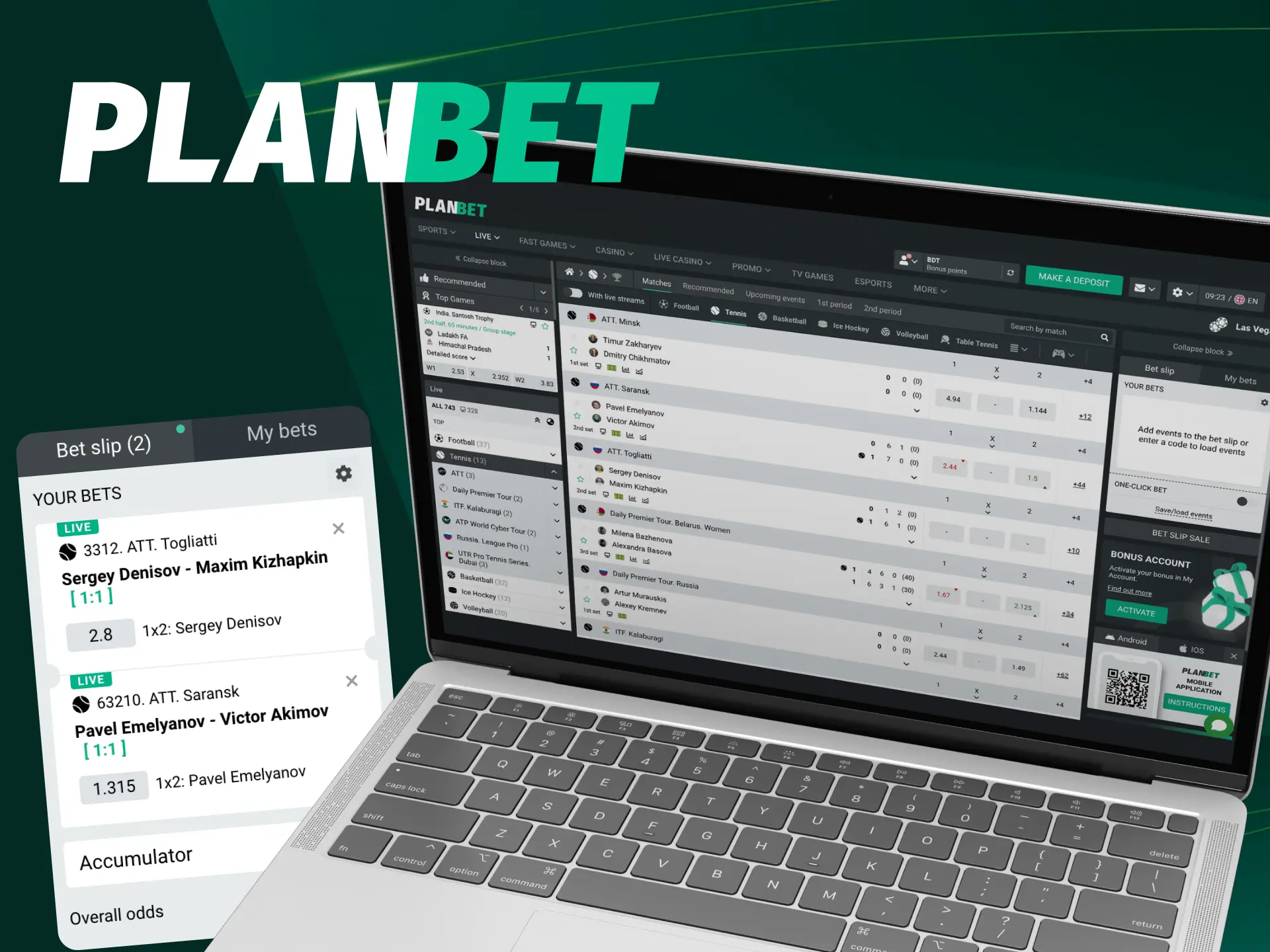 Place tennis bets at PlanBet.