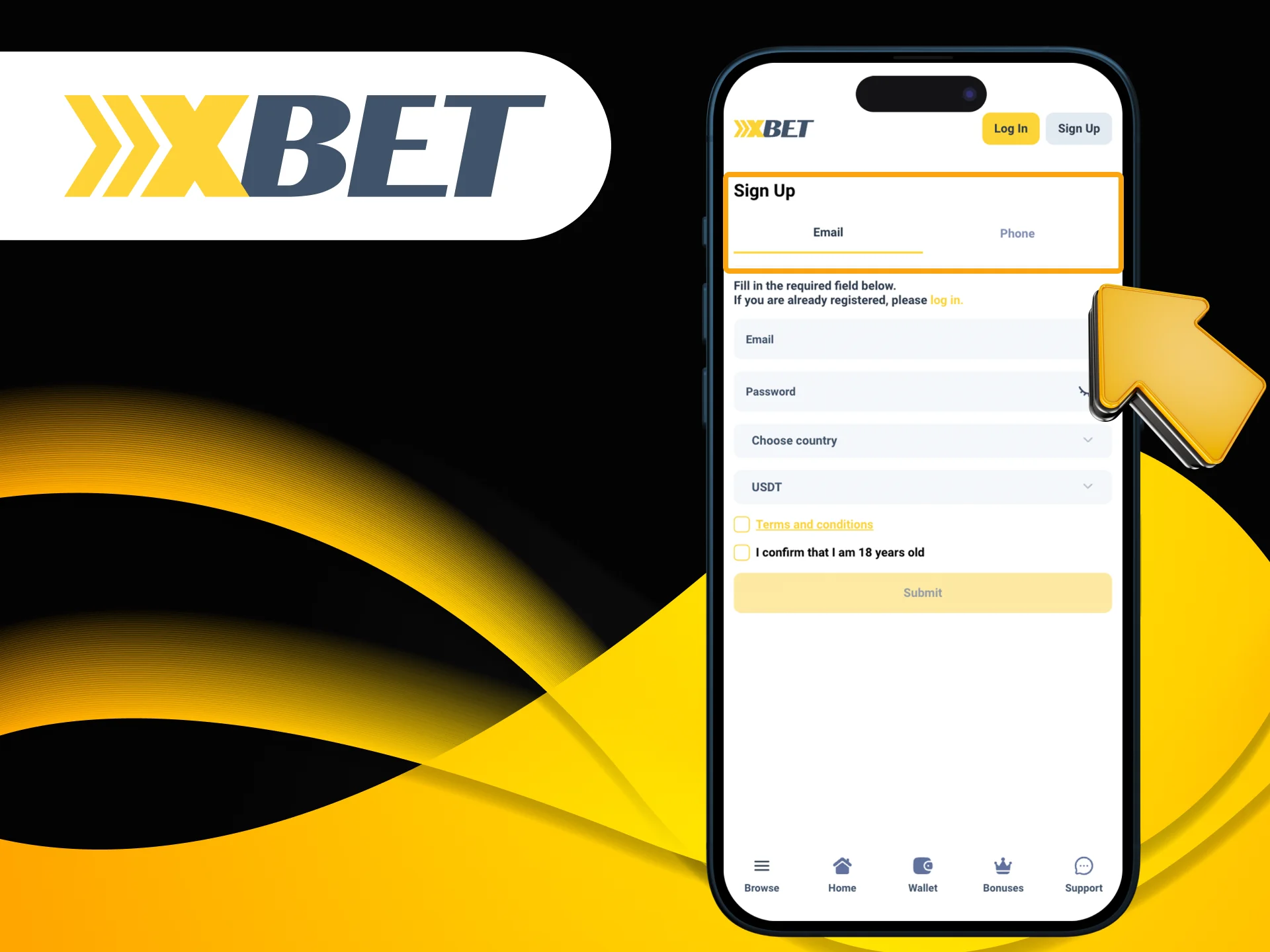 Select your preferred registration method at Xxxbet.