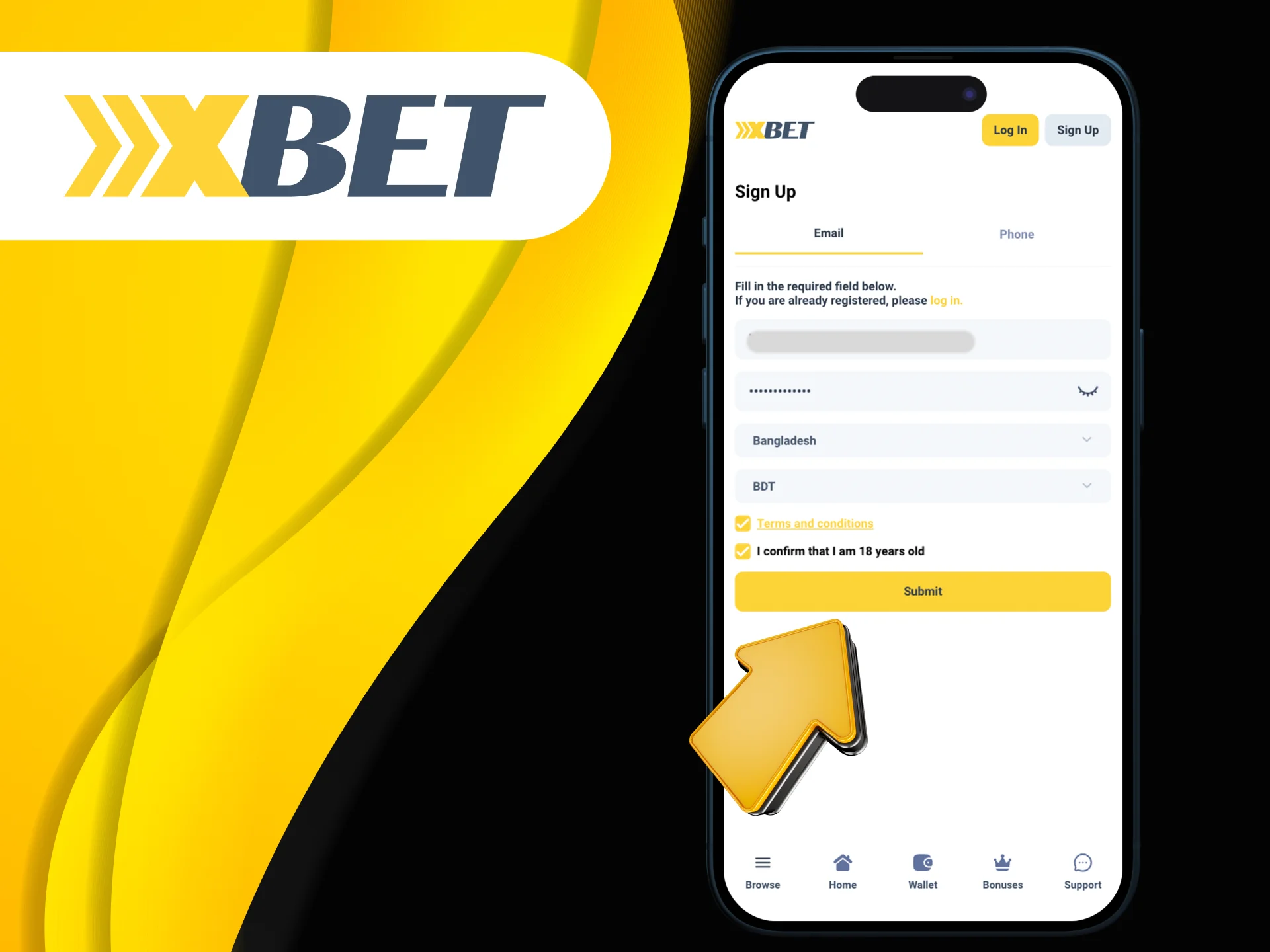 Click Submit to finish the Xxxbet registration process.