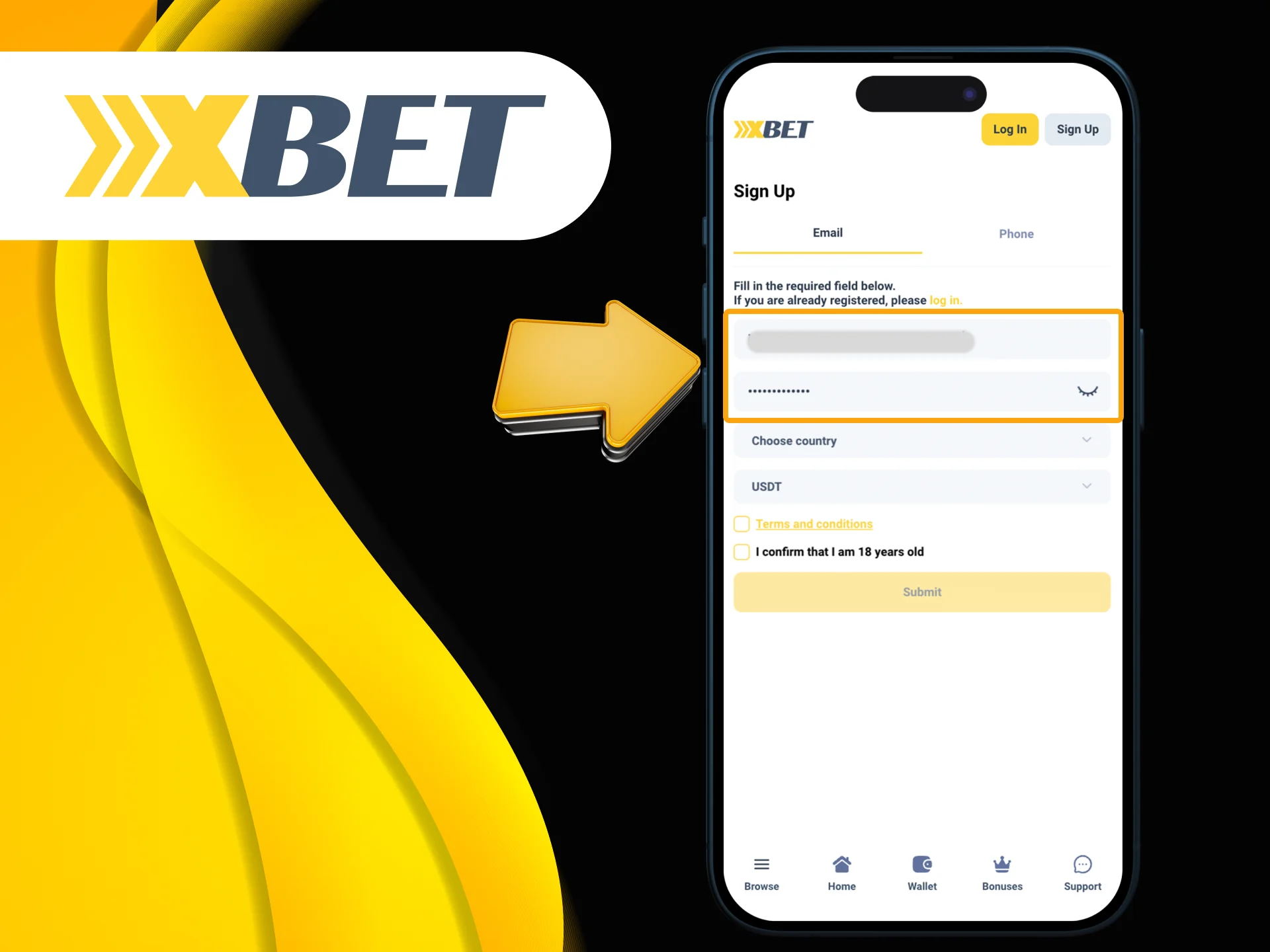 Fill in the required details for registration at Xxxbet.