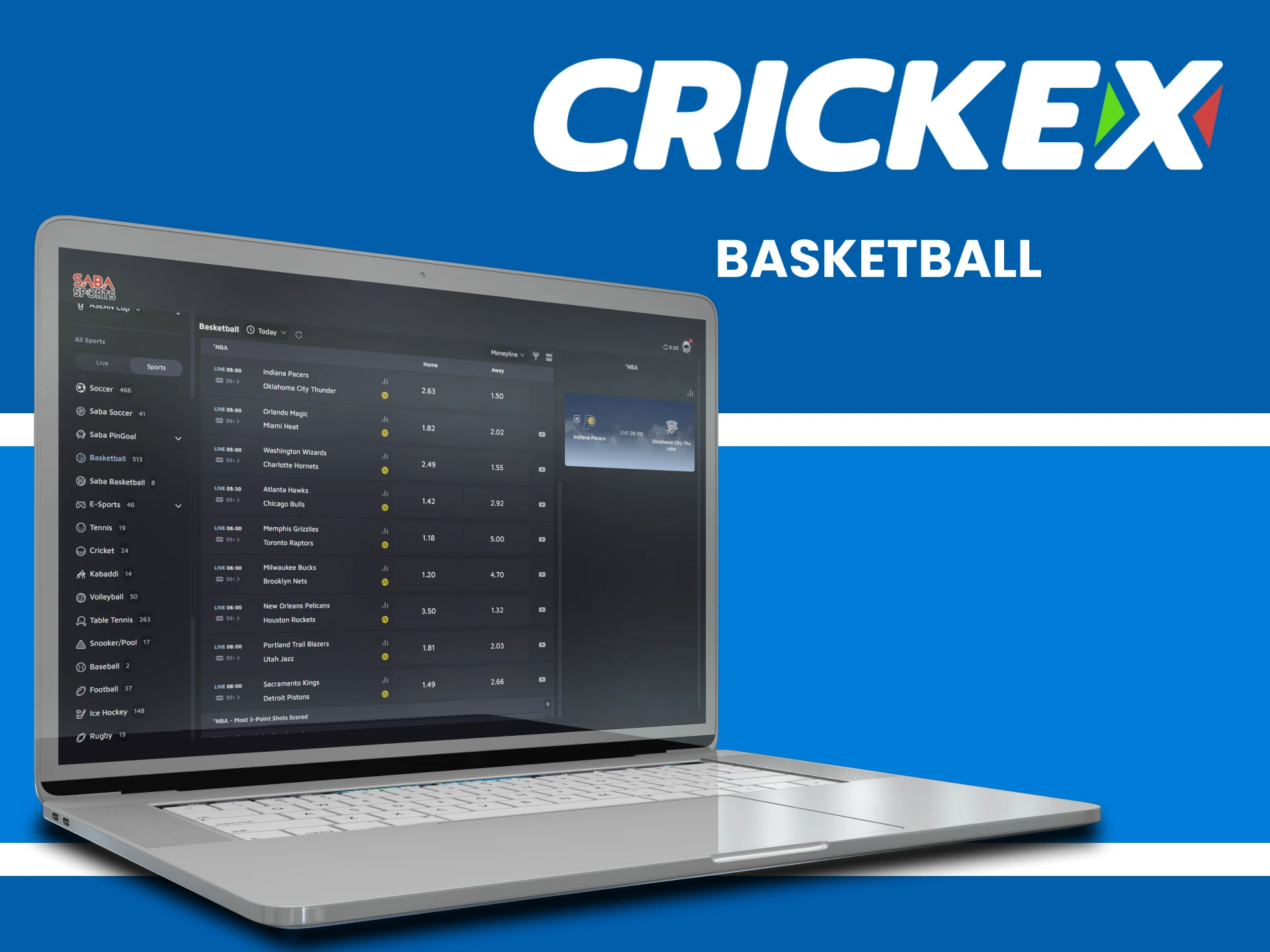 Place your bets on basketball at Crickex.