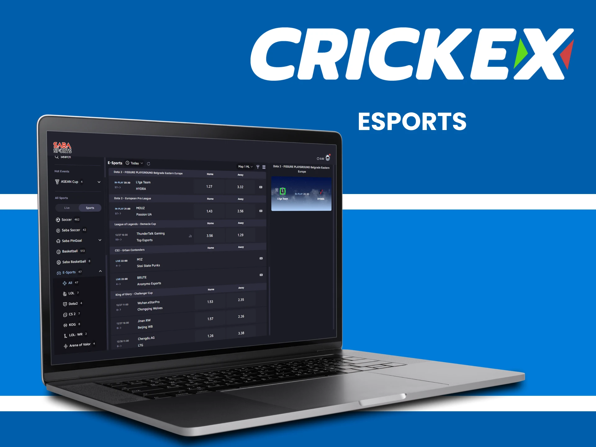 Place your bets on esports with Crickex.