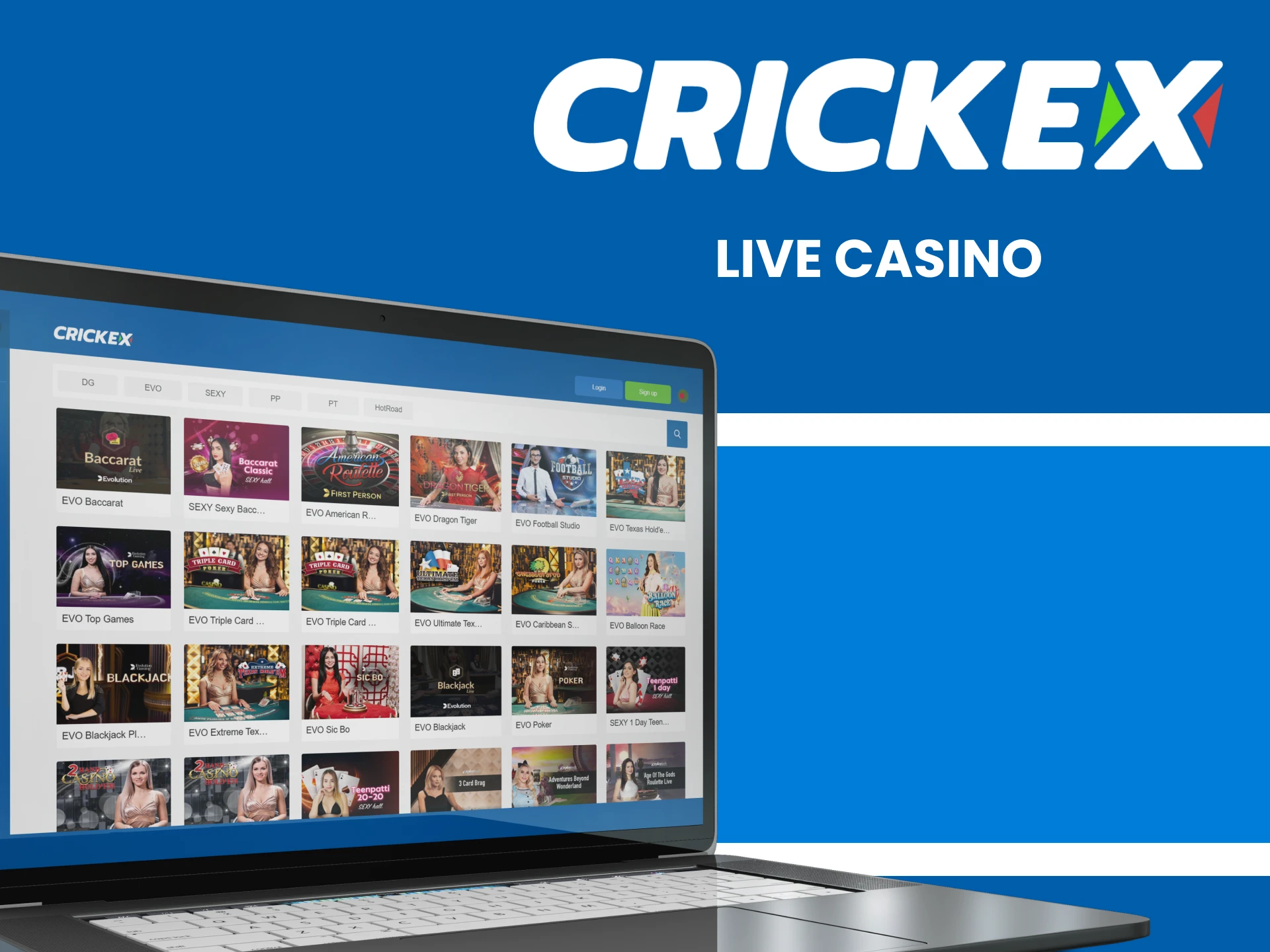 On the Crickex website you can find a live casino.