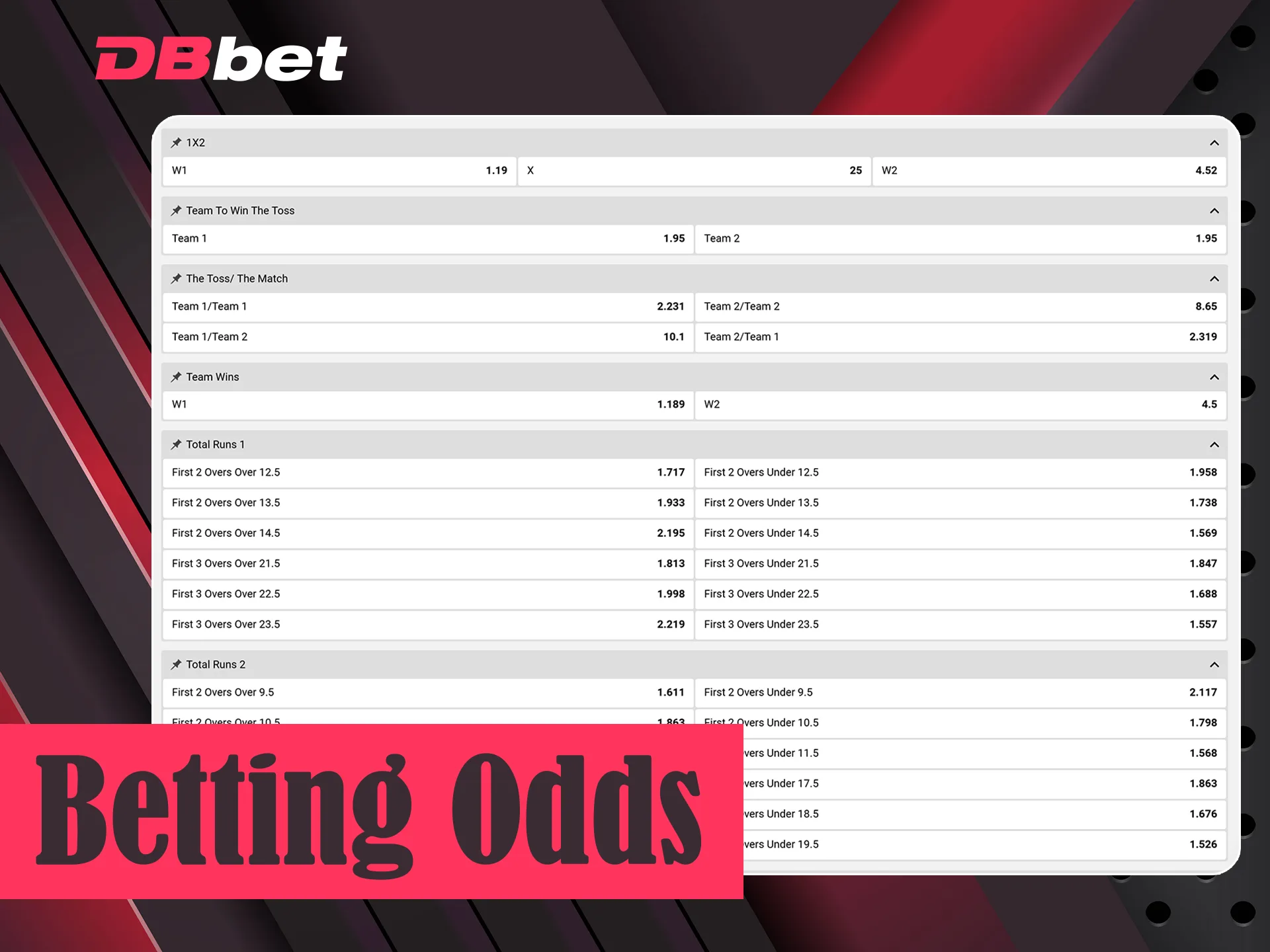 Calculate odds before making next bet on special DBbet page.