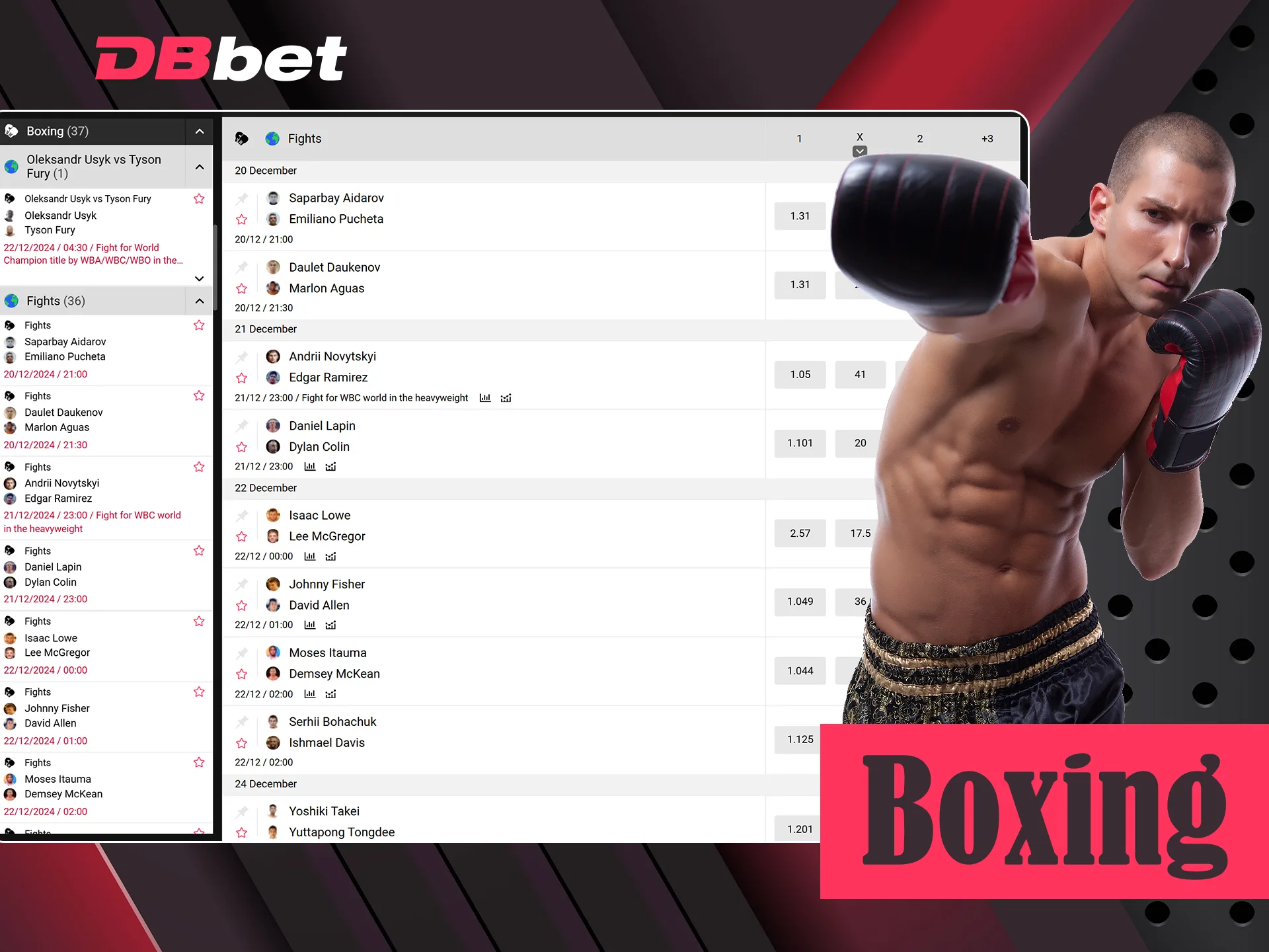 Bet on your favourite box fighter at DBbet.