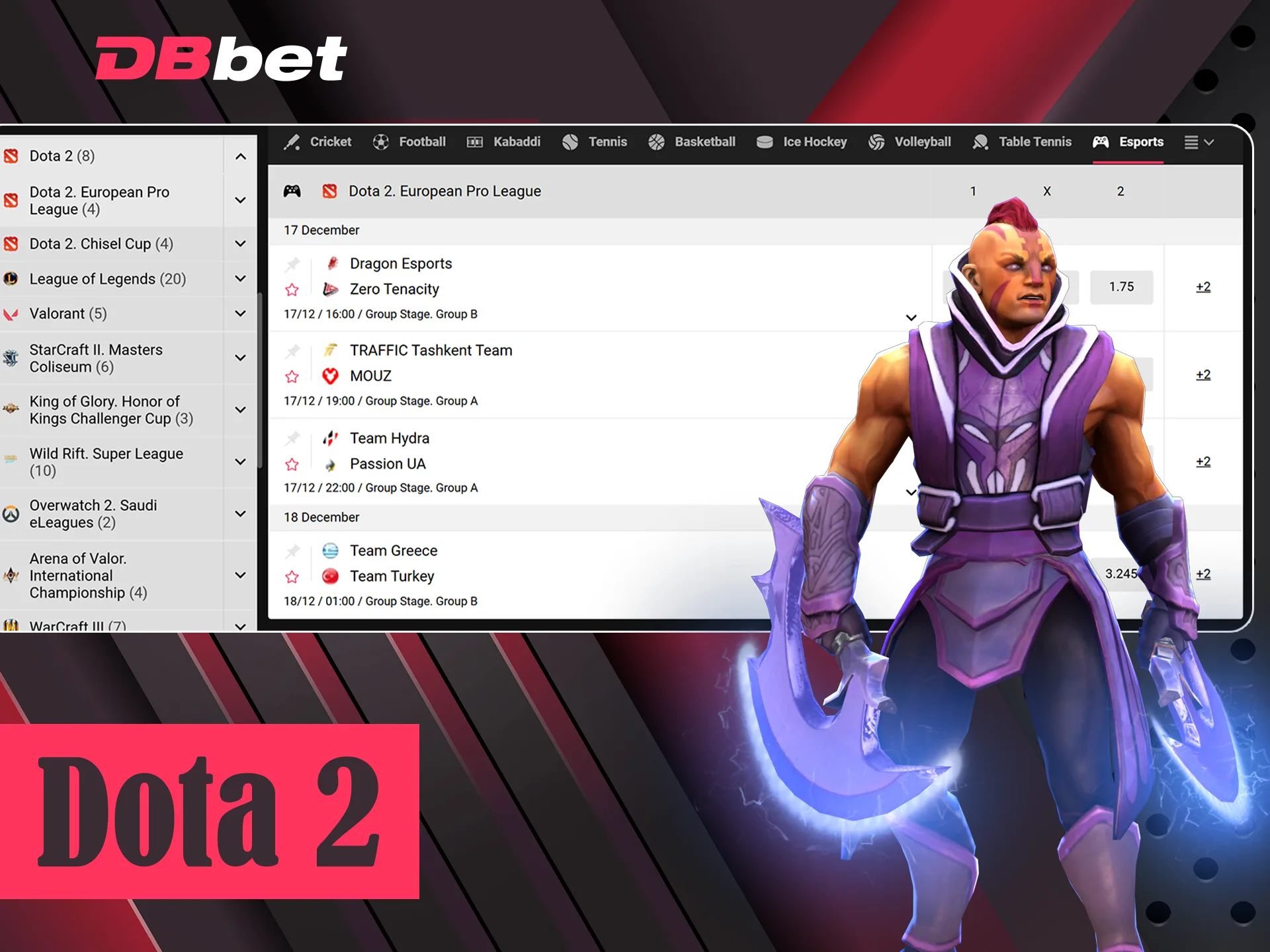 Bet on matches of biggest Dota 2 tournaments at DBbet.