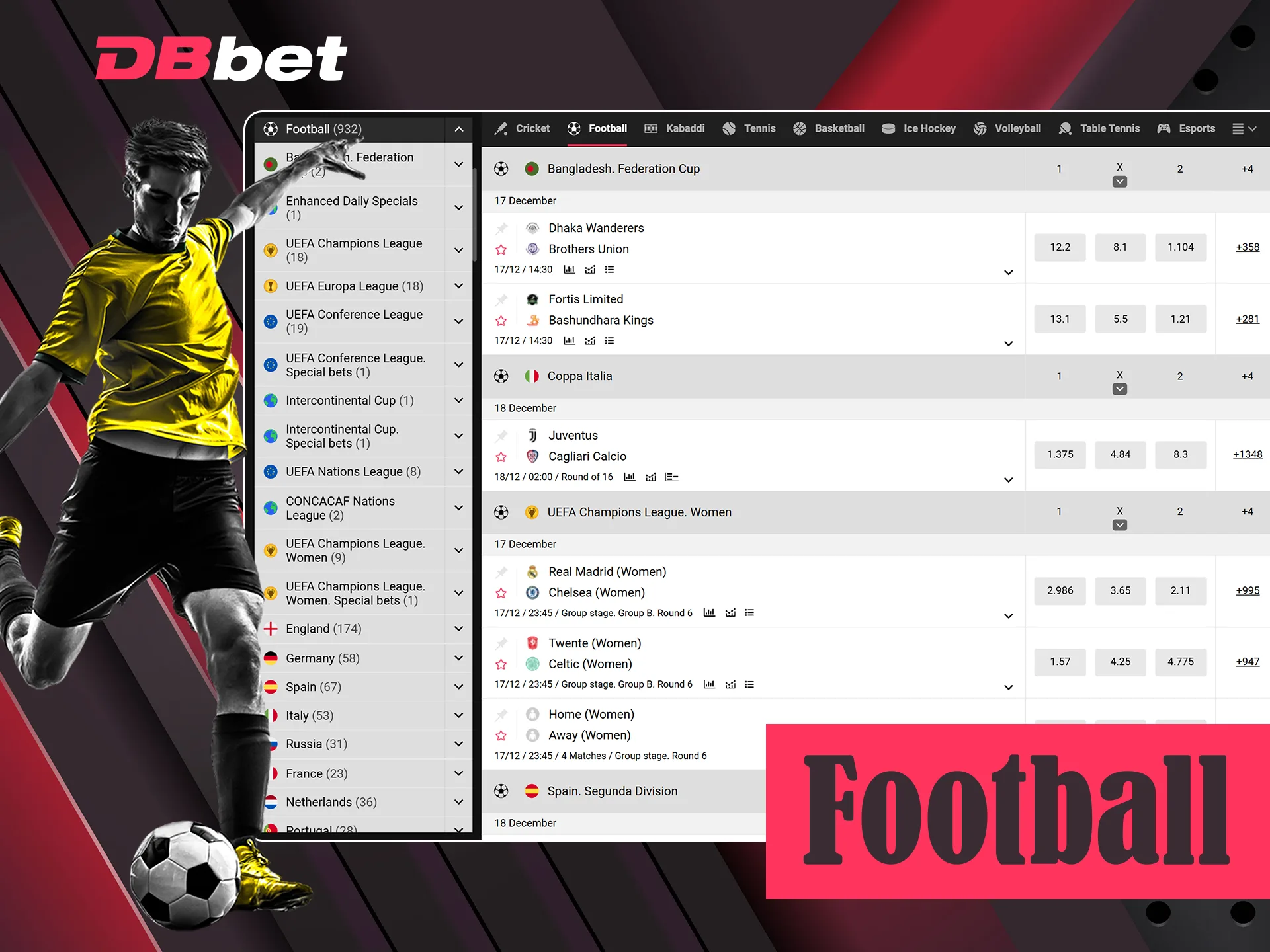 DBbet is a great place for making bets on football.