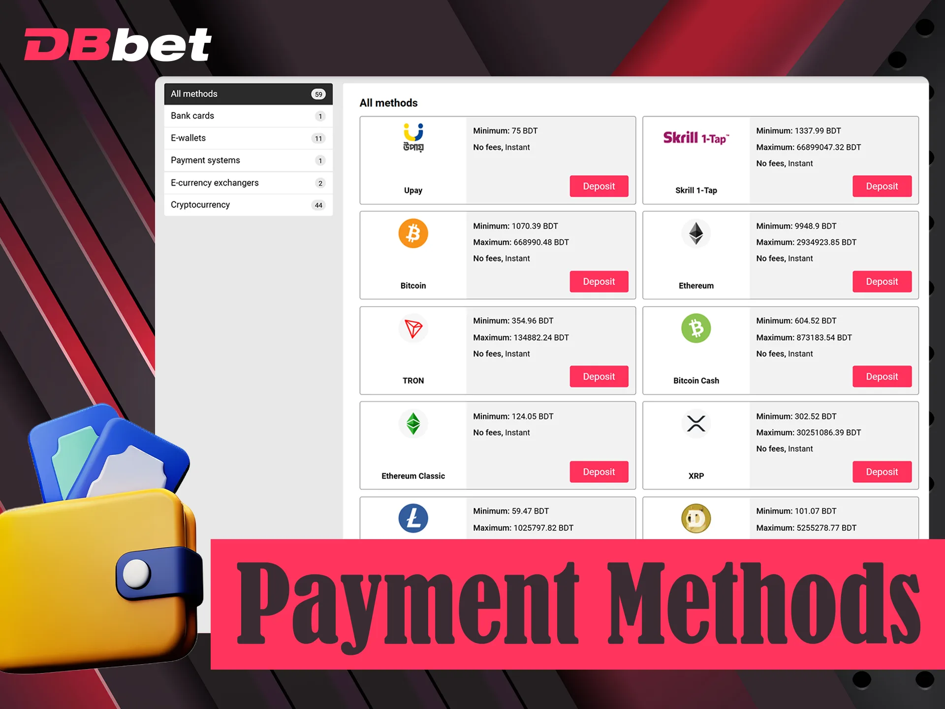 Use prefered payment methods at DBbet.