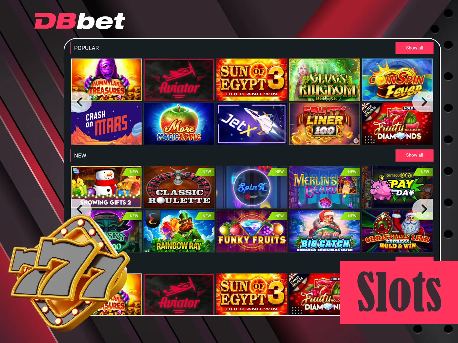 Search for your favourite slots at DBbet.