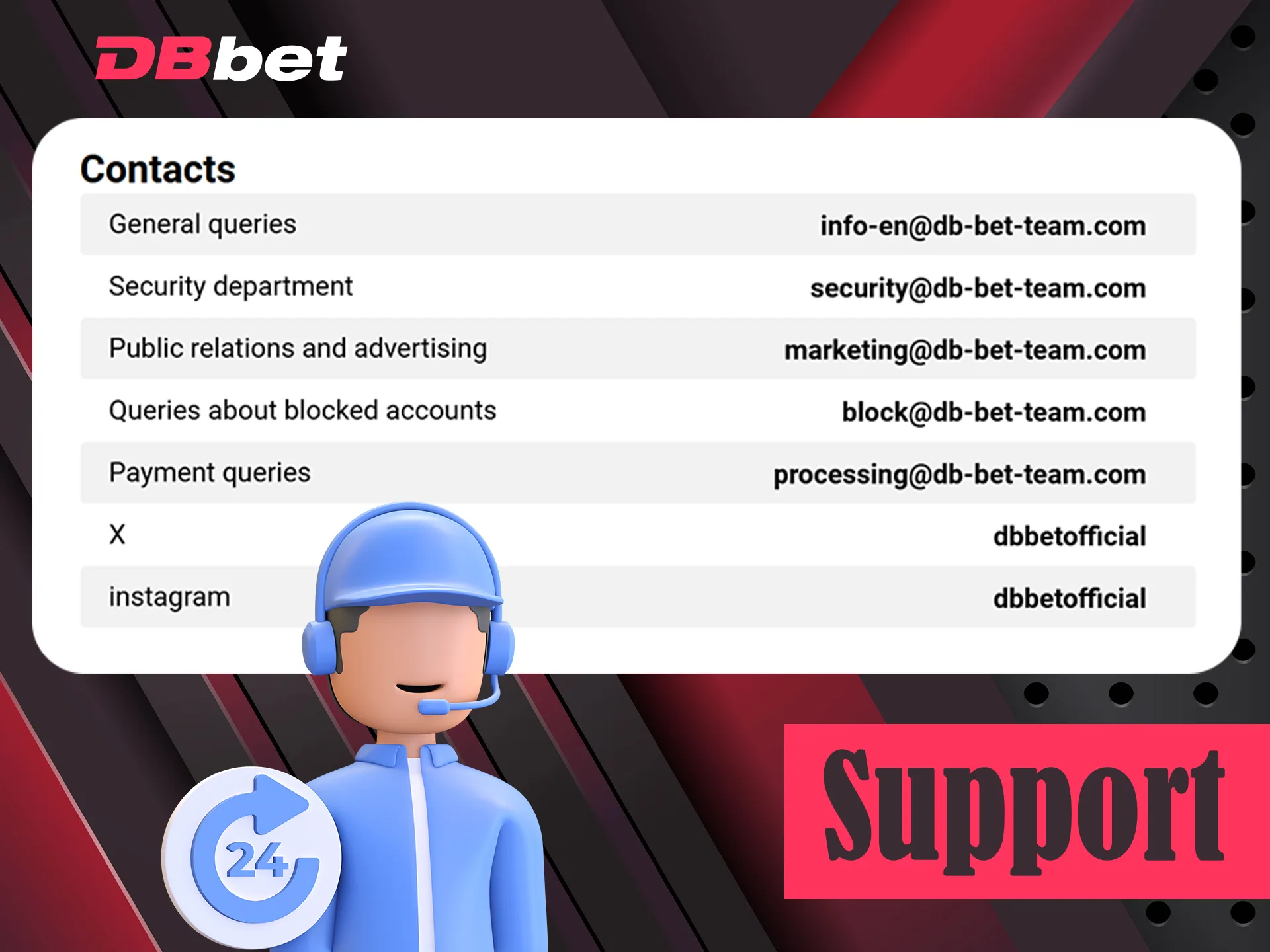 DBbet support can help you with any problem.